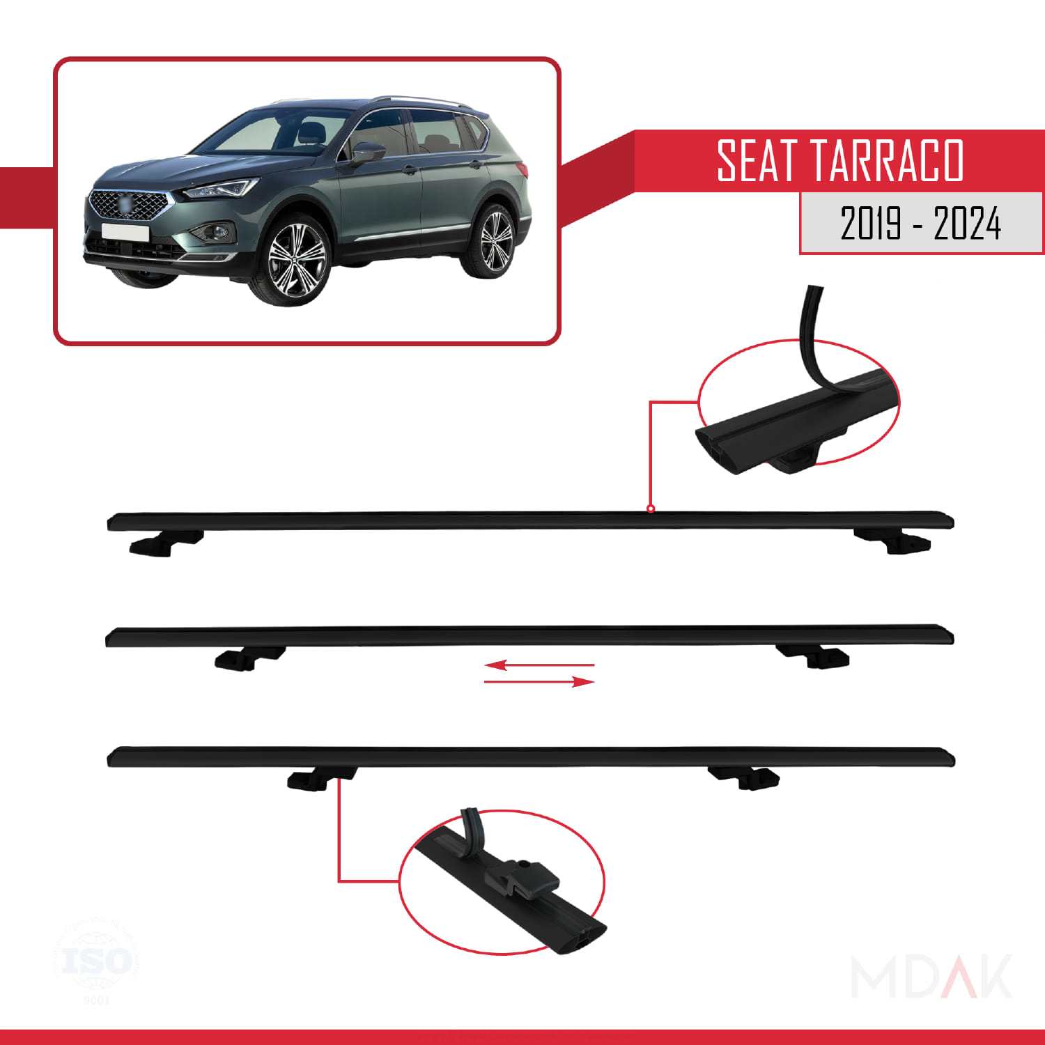 Seat Tarraco 2019-2024 Arası ile Uyumlu BASIC Model Ara Atkı Tavan Barı Siyah 2 Adet - Görsel 5