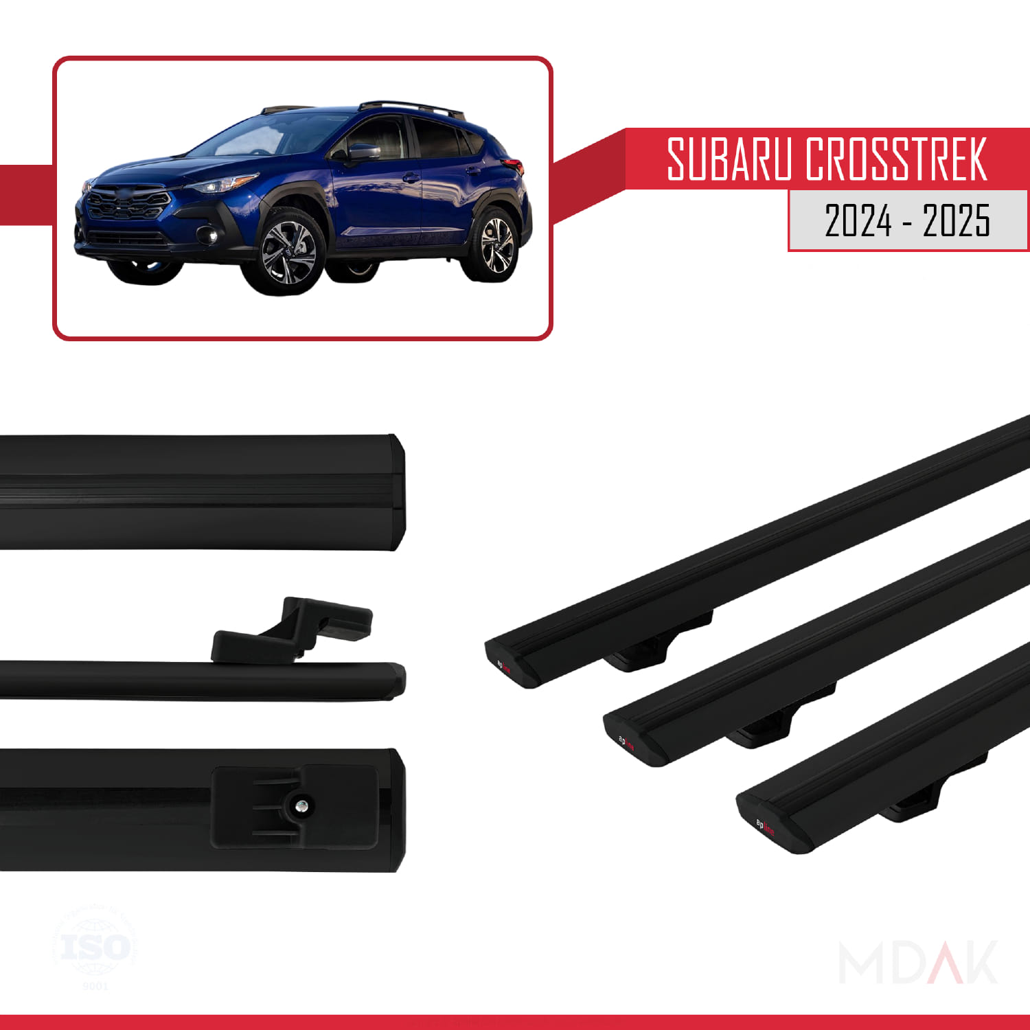 Subaru Crosstrek 2024 ve Sonrası ile Uyumlu BASIC Model Ara Atkı Tavan Barı Siyah 3 Adet - Görsel 3