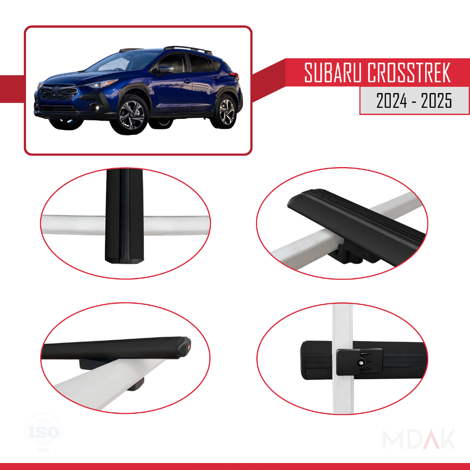 Subaru Crosstrek 2024 ve Sonrası ile Uyumlu BASIC Model Ara Atkı Tavan Barı Siyah 3 Adet - Görsel 4