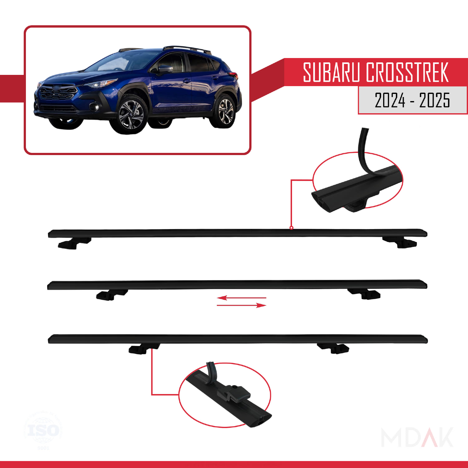Subaru Crosstrek 2024 ve Sonrası ile Uyumlu BASIC Model Ara Atkı Tavan Barı Siyah 3 Adet - Görsel 5