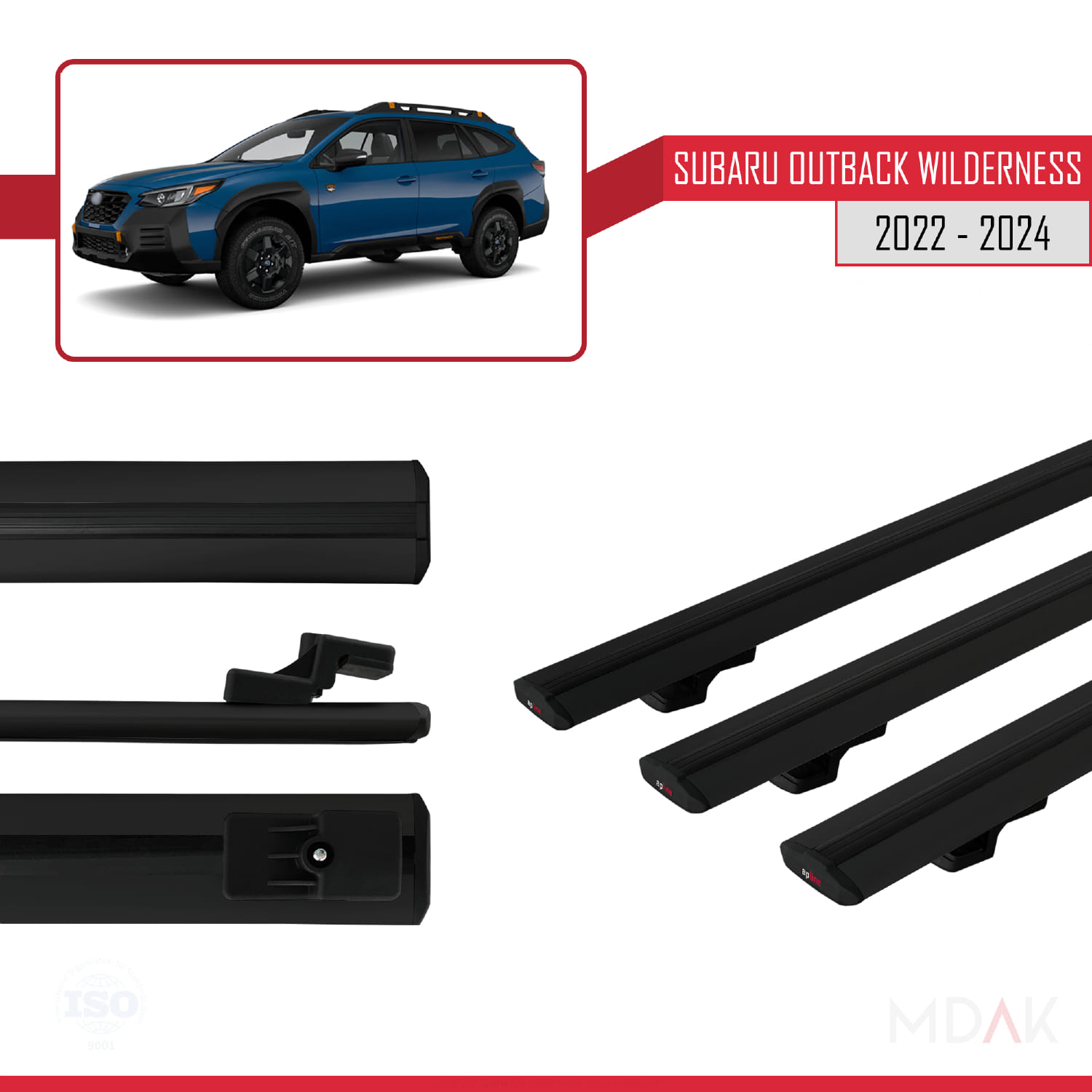 Subaru Outback Wilderness 2022-2024 Arası ile Uyumlu BASIC Model Ara Atkı Tavan Barı Siyah 3 Adet - Görsel 3