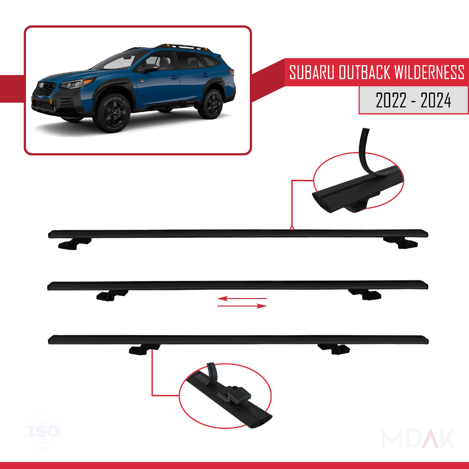 Subaru Outback Wilderness 2022-2024 Arası ile Uyumlu BASIC Model Ara Atkı Tavan Barı Siyah 3 Adet - Görsel 5