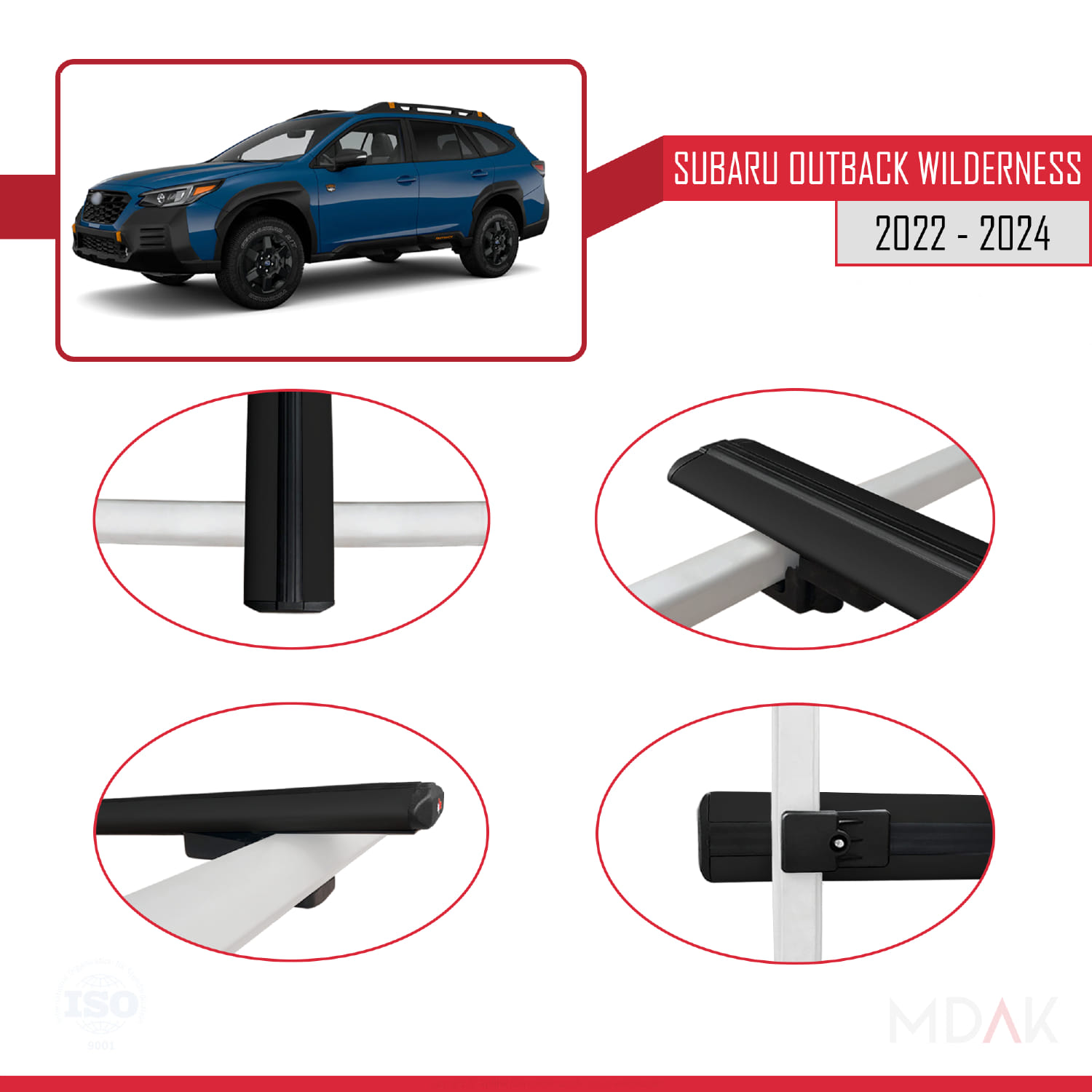 Subaru Outback Wilderness 2022-2024 Arası ile Uyumlu BASIC Model Ara Atkı Tavan Barı Siyah 2 Adet - Görsel 4