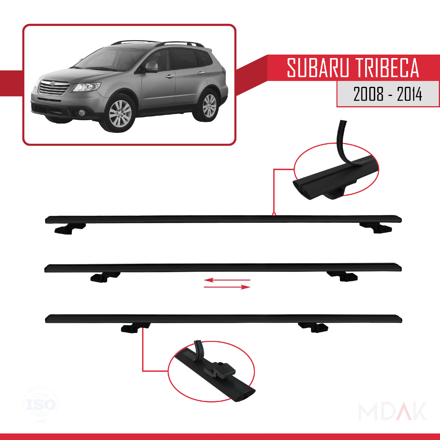 Subaru Tribeca 2008-2014 Arası ile Uyumlu BASIC Model Ara Atkı Tavan Barı Siyah 3 Adet - Görsel 5