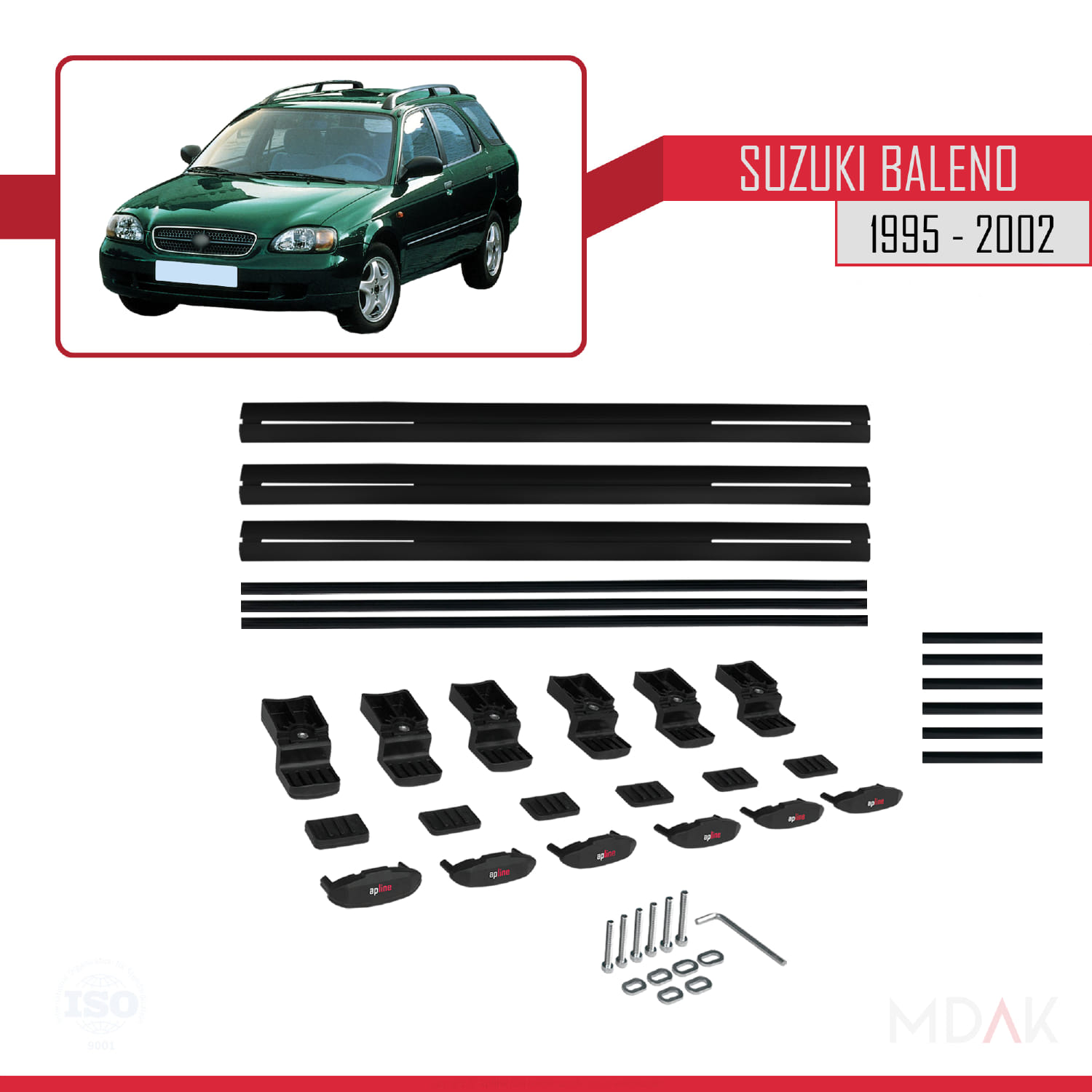 Suzuki Baleno 1995-2002 Arası ile Uyumlu BASIC Model Ara Atkı Tavan Barı Siyah 3 Adet - Görsel 6