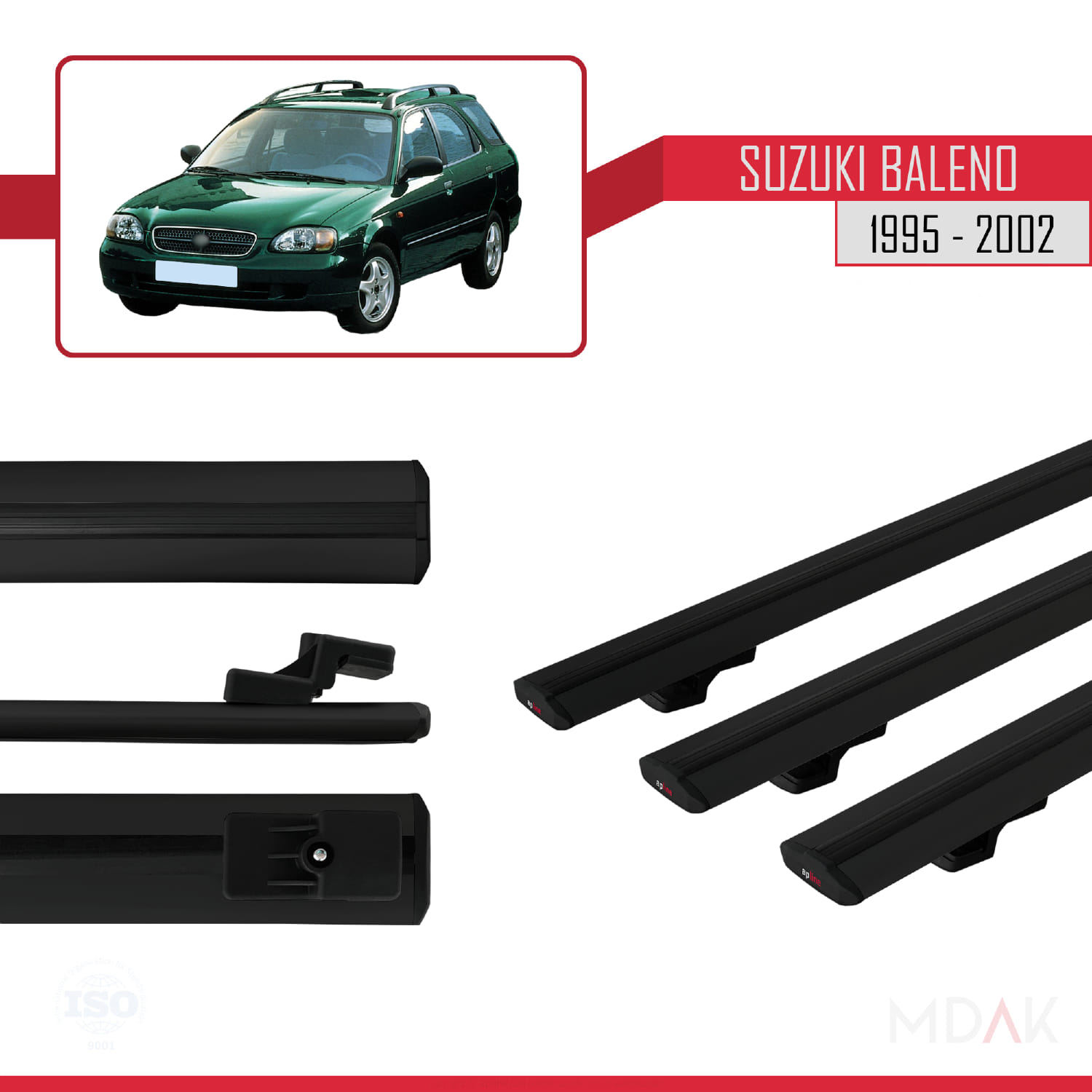 Suzuki Baleno 1995-2002 Arası ile Uyumlu BASIC Model Ara Atkı Tavan Barı Siyah 3 Adet - Görsel 3