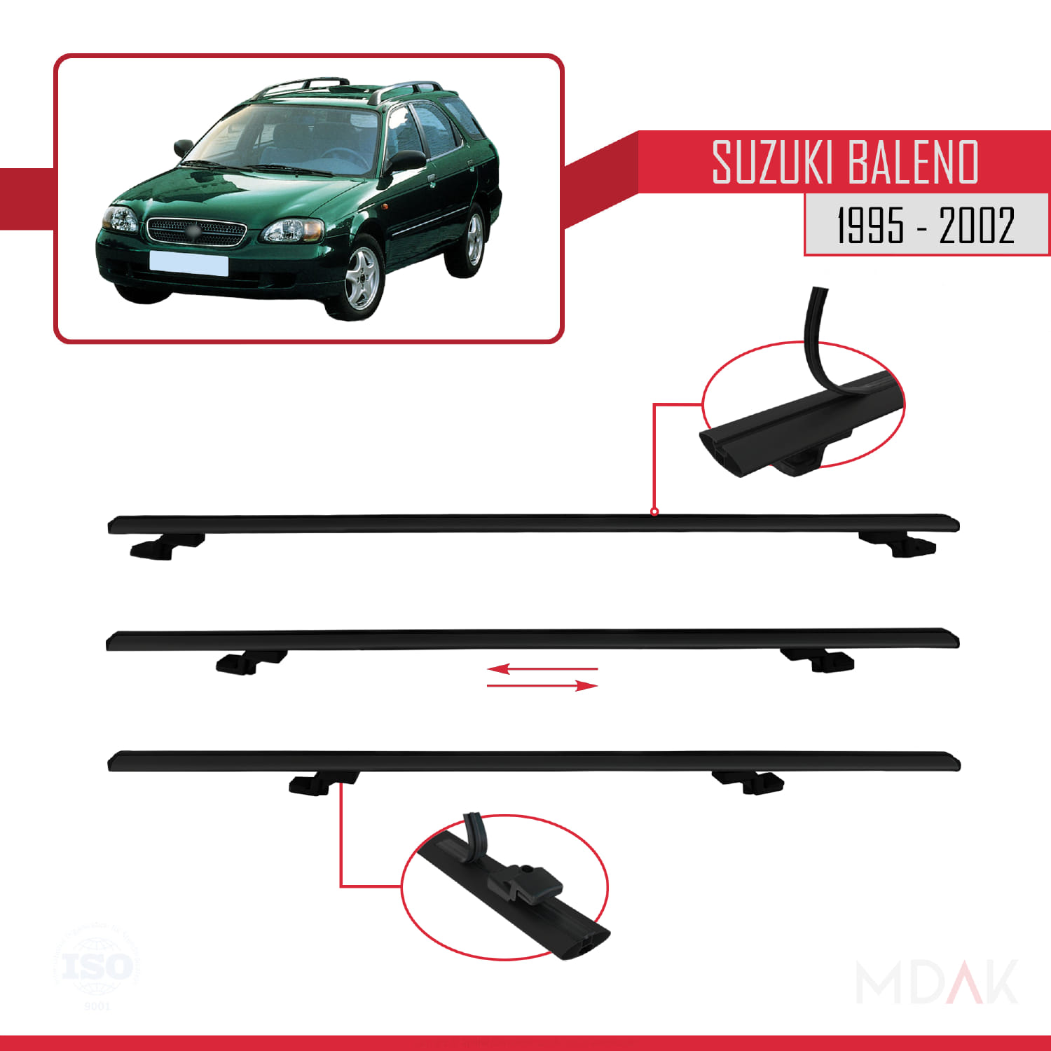 Suzuki Baleno 1995-2002 Arası ile Uyumlu BASIC Model Ara Atkı Tavan Barı Siyah 3 Adet - Görsel 5