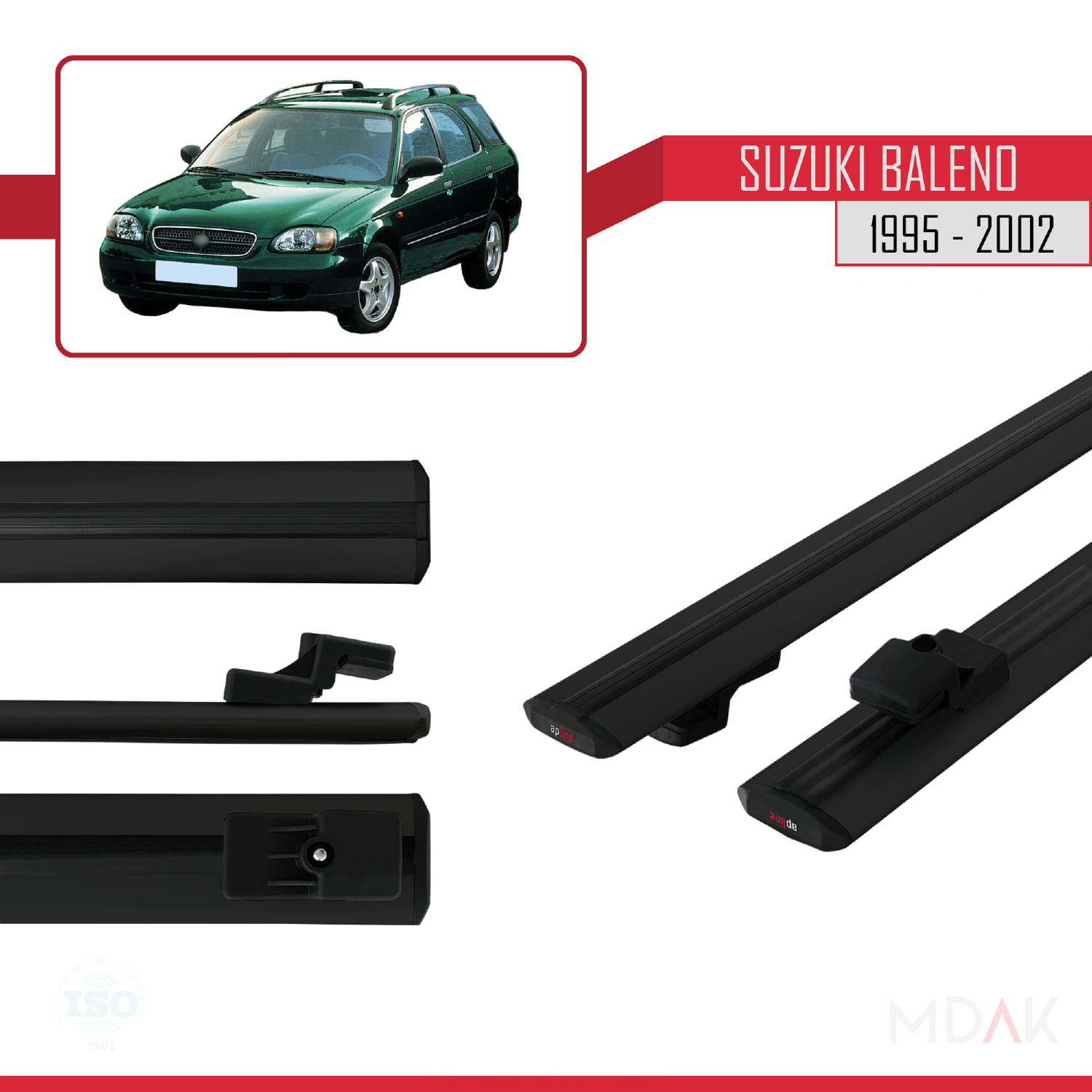 Suzuki Baleno 1995-2002 Arası ile Uyumlu BASIC Model Ara Atkı Tavan Barı Siyah 2 Adet - Görsel 3