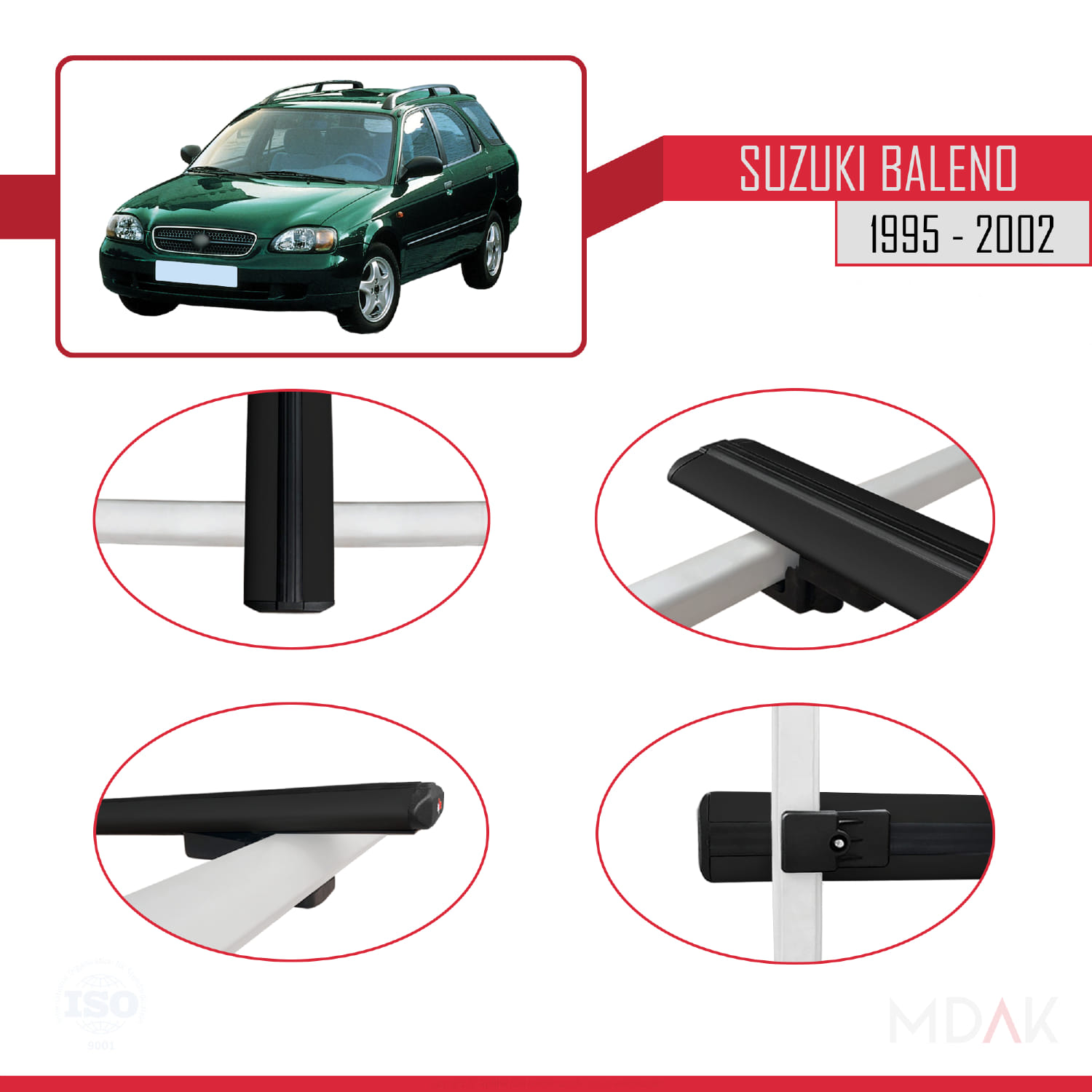 Suzuki Baleno 1995-2002 Arası ile Uyumlu BASIC Model Ara Atkı Tavan Barı Siyah 2 Adet - Görsel 4