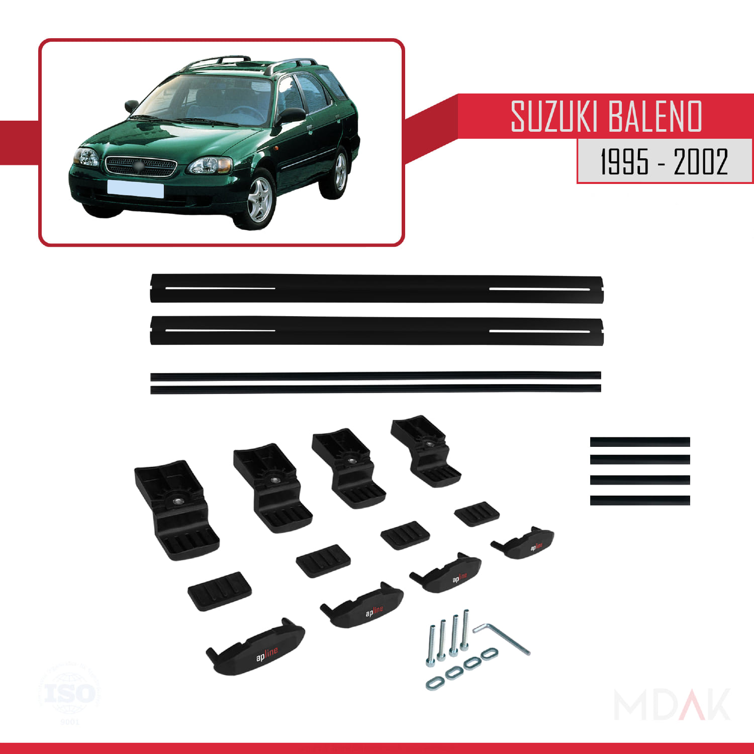 Suzuki Baleno 1995-2002 Arası ile Uyumlu BASIC Model Ara Atkı Tavan Barı Siyah 2 Adet - Görsel 6