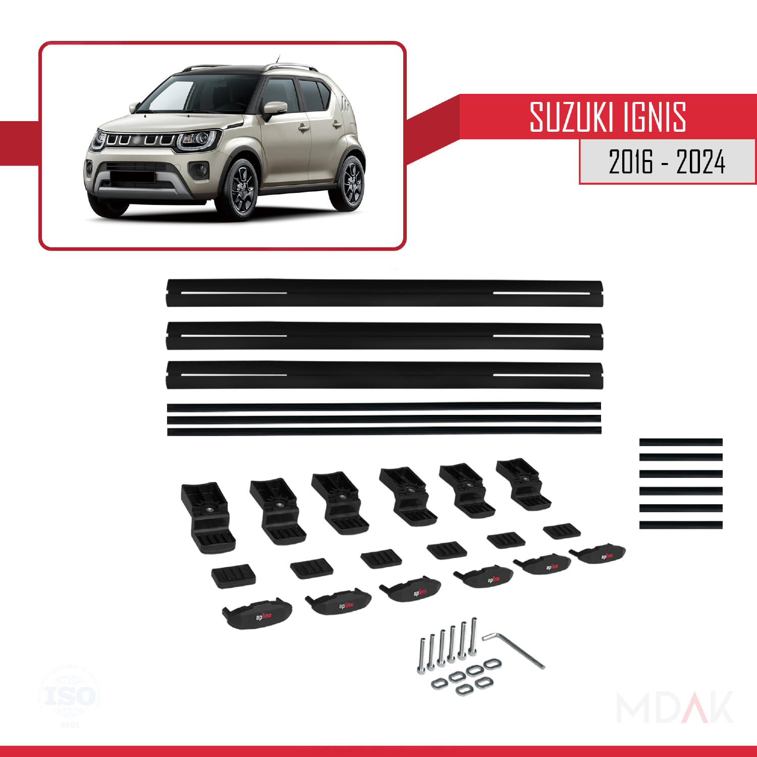 Suzuki Ignis 2016-2024 Arası ile Uyumlu BASIC Model Ara Atkı Tavan Barı Siyah 3 Adet - Görsel 6