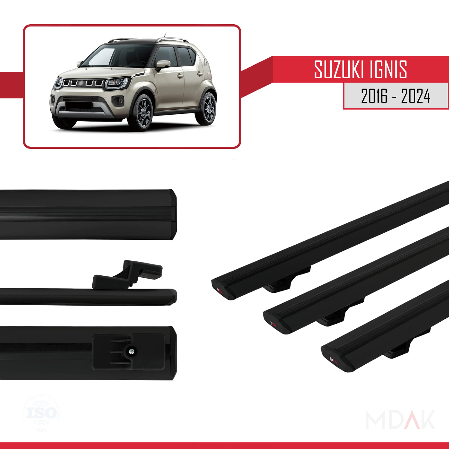 Suzuki Ignis 2016-2024 Arası ile Uyumlu BASIC Model Ara Atkı Tavan Barı Siyah 3 Adet - Görsel 3