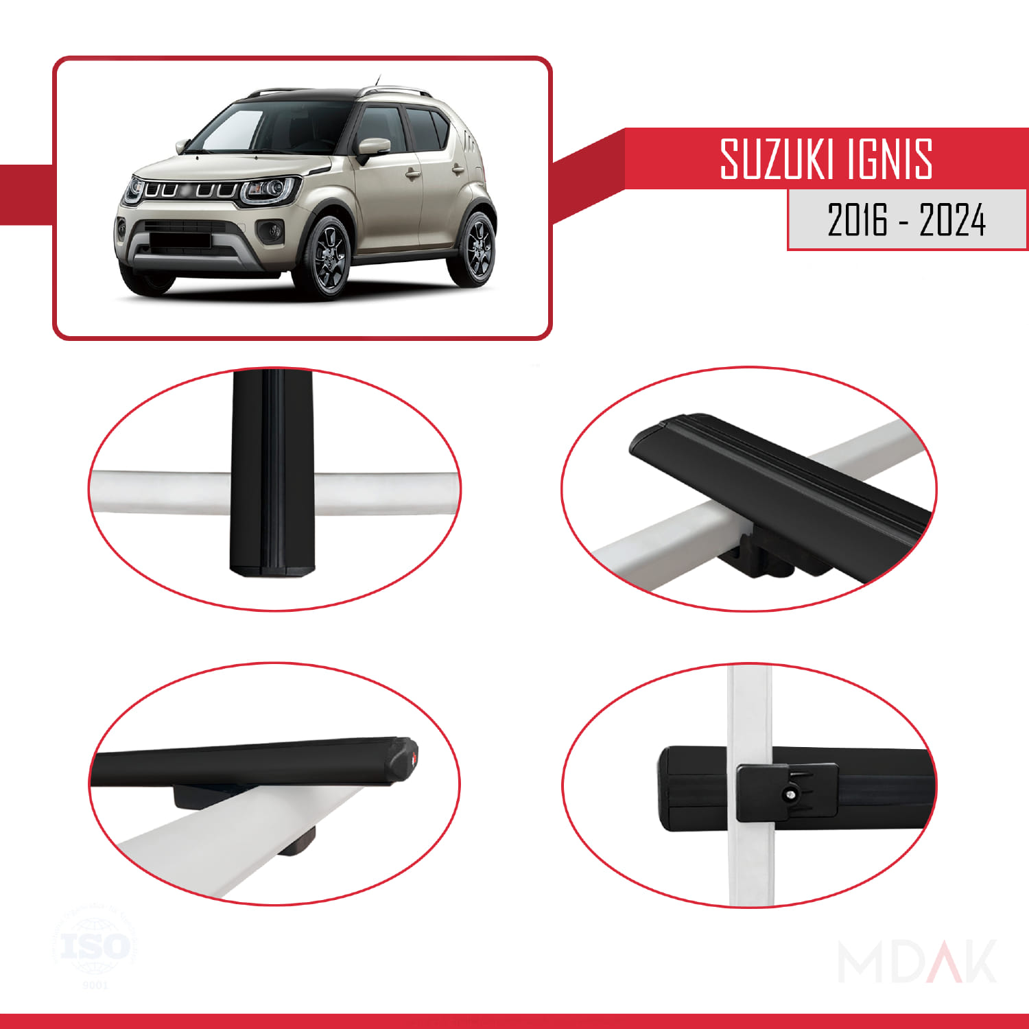 Suzuki Ignis 2016-2024 Arası ile Uyumlu BASIC Model Ara Atkı Tavan Barı Siyah 3 Adet - Görsel 4