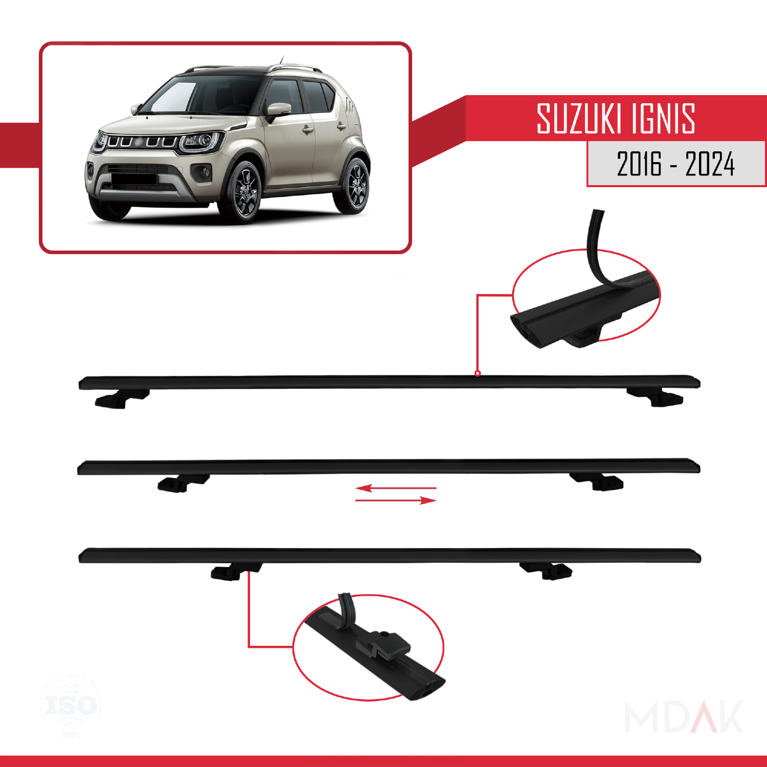 Suzuki Ignis 2016-2024 Arası ile Uyumlu BASIC Model Ara Atkı Tavan Barı Siyah 3 Adet - Görsel 5