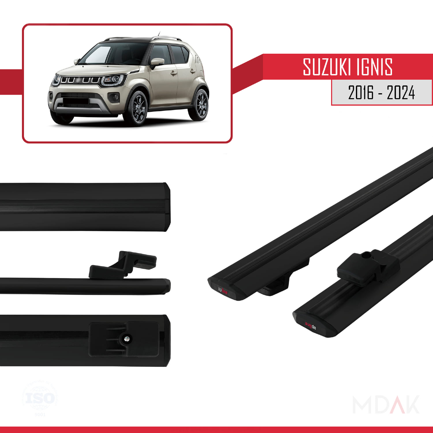 Suzuki Ignis 2016-2024 Arası ile Uyumlu BASIC Model Ara Atkı Tavan Barı Siyah 2 Adet - Görsel 3