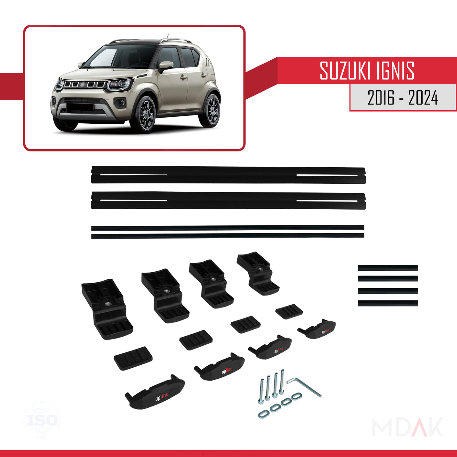 Suzuki Ignis 2016-2024 Arası ile Uyumlu BASIC Model Ara Atkı Tavan Barı Siyah 2 Adet - Görsel 6