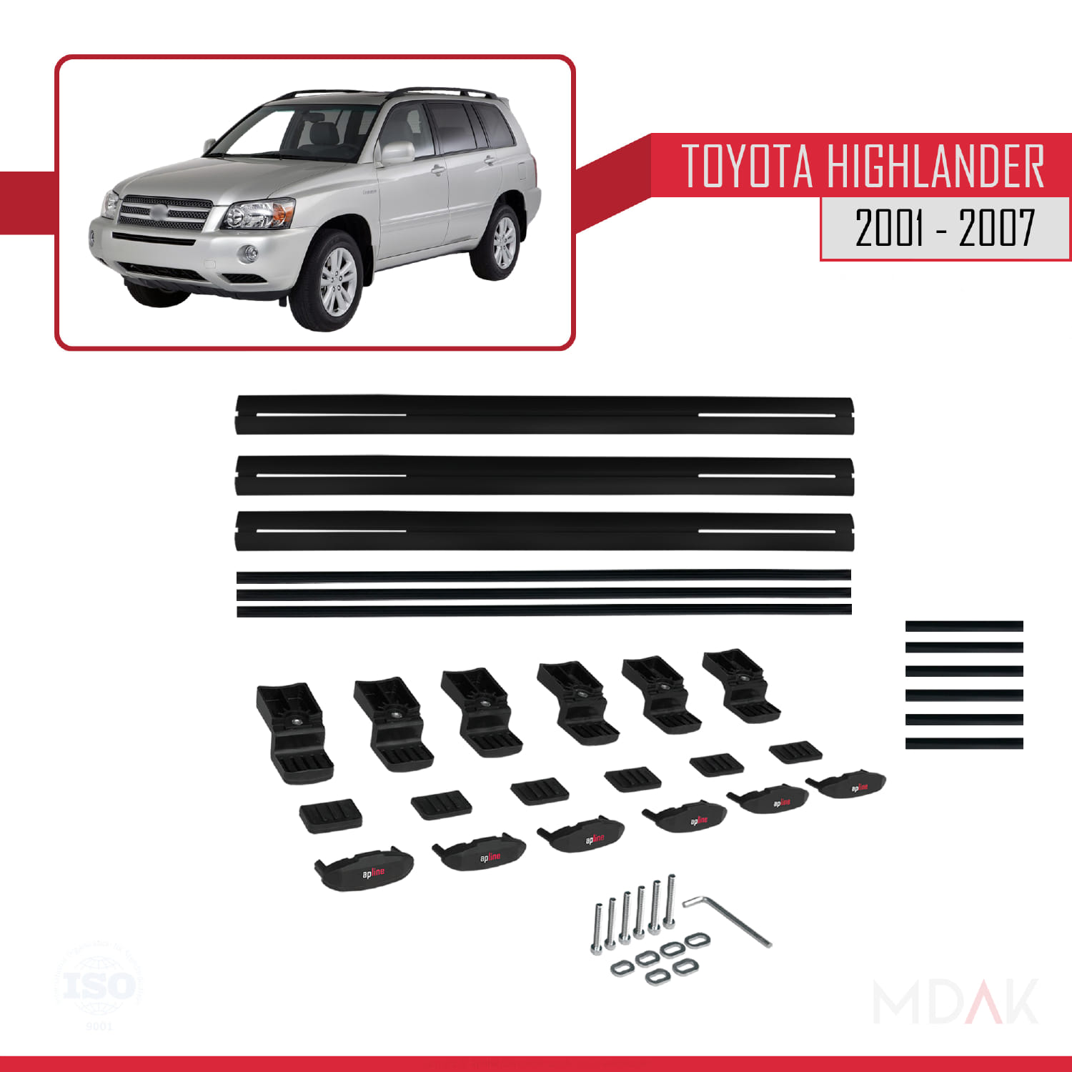 Toyota Highlander 2001-2007 Arası ile Uyumlu BASIC Model Ara Atkı Tavan Barı Siyah 3 Adet - Görsel 6