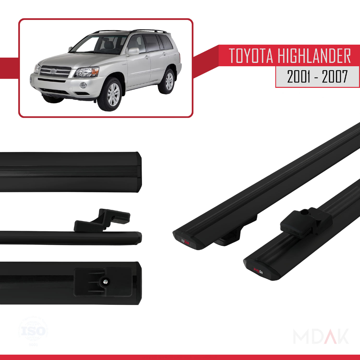 Toyota Highlander 2001-2007 Arası ile Uyumlu BASIC Model Ara Atkı Tavan Barı Siyah 2 Adet - Görsel 3