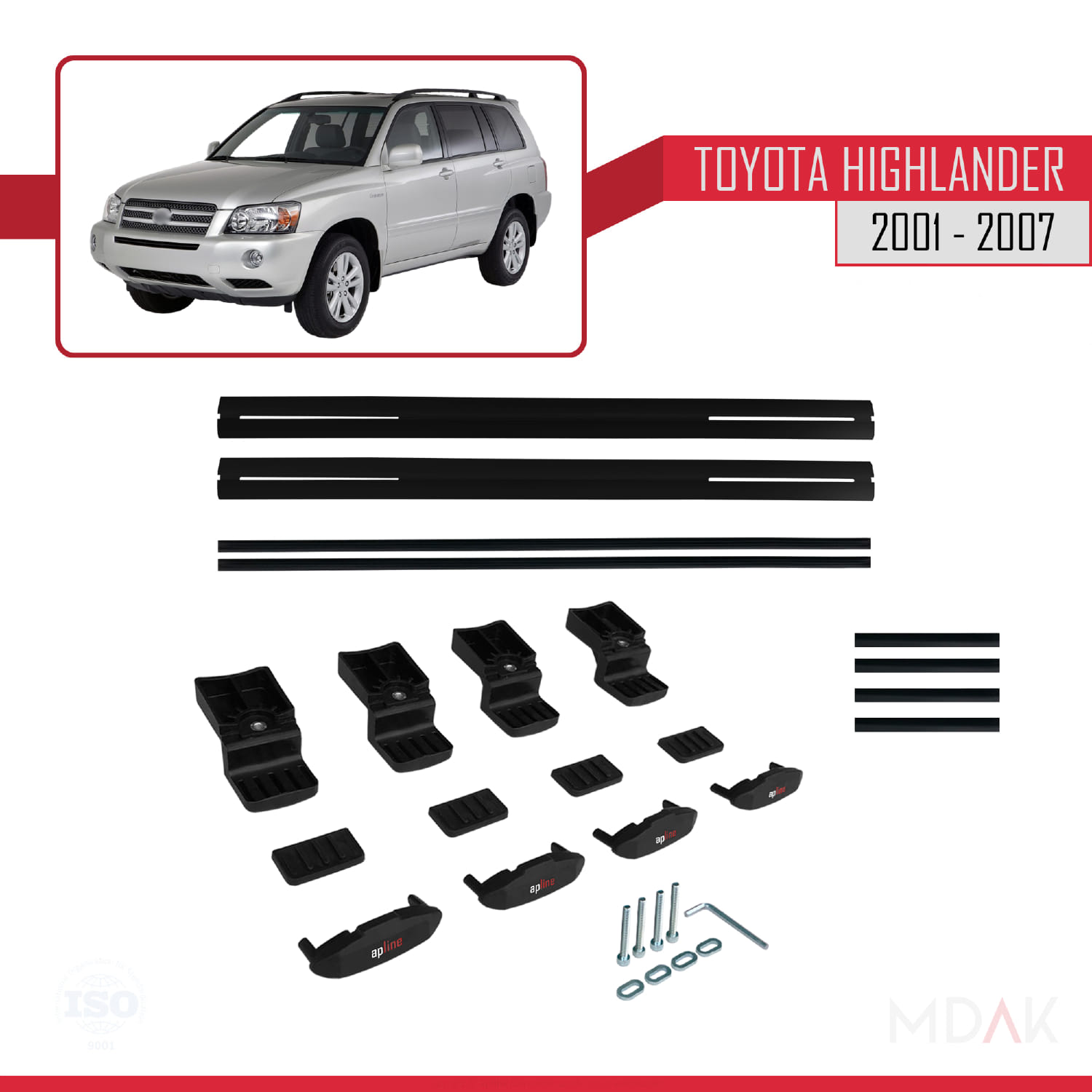 Toyota Highlander 2001-2007 Arası ile Uyumlu BASIC Model Ara Atkı Tavan Barı Siyah 2 Adet - Görsel 6