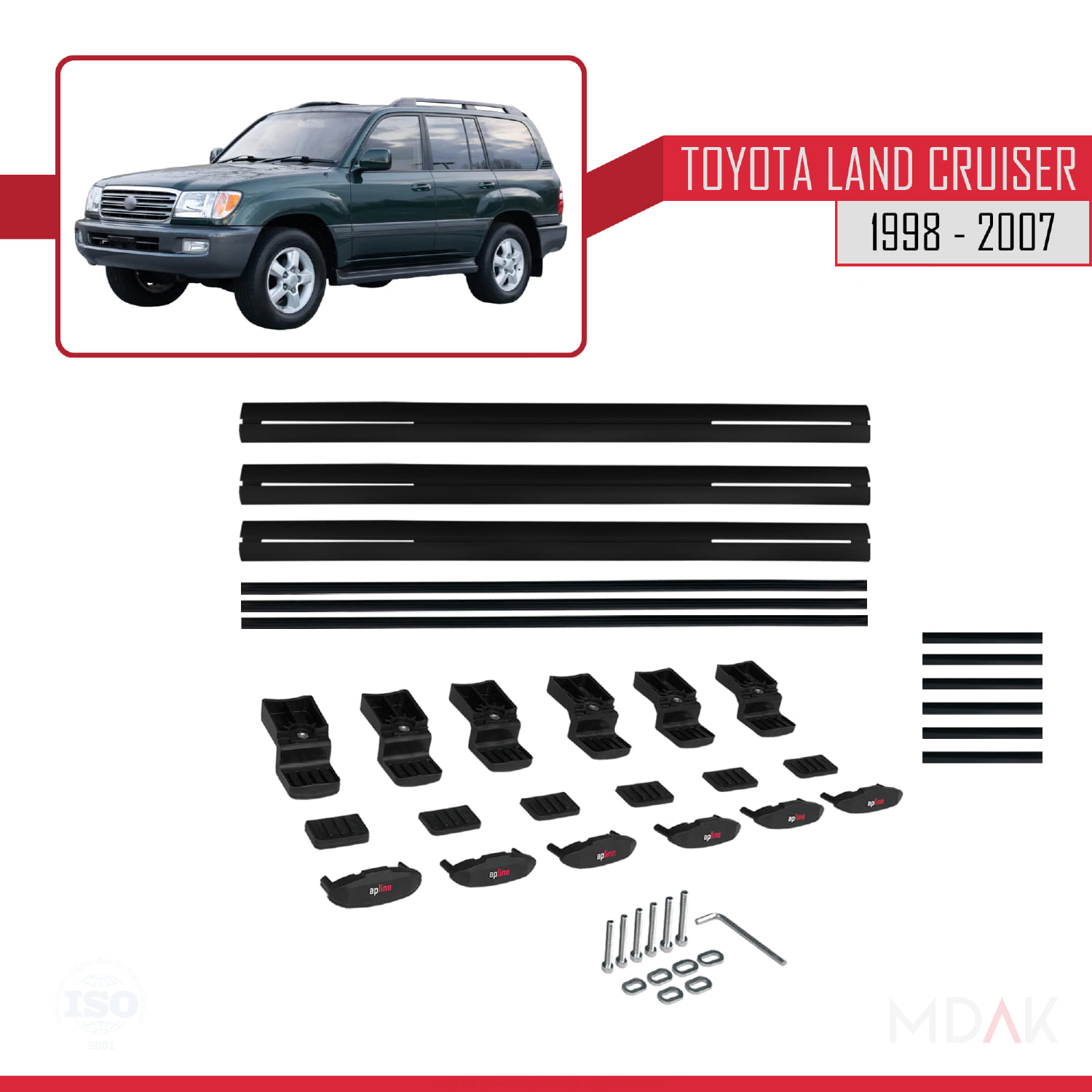 Toyota Land Cruiser 1998-2007 Arası ile Uyumlu BASIC Model Ara Atkı Tavan Barı Siyah 3 Adet - Görsel 6