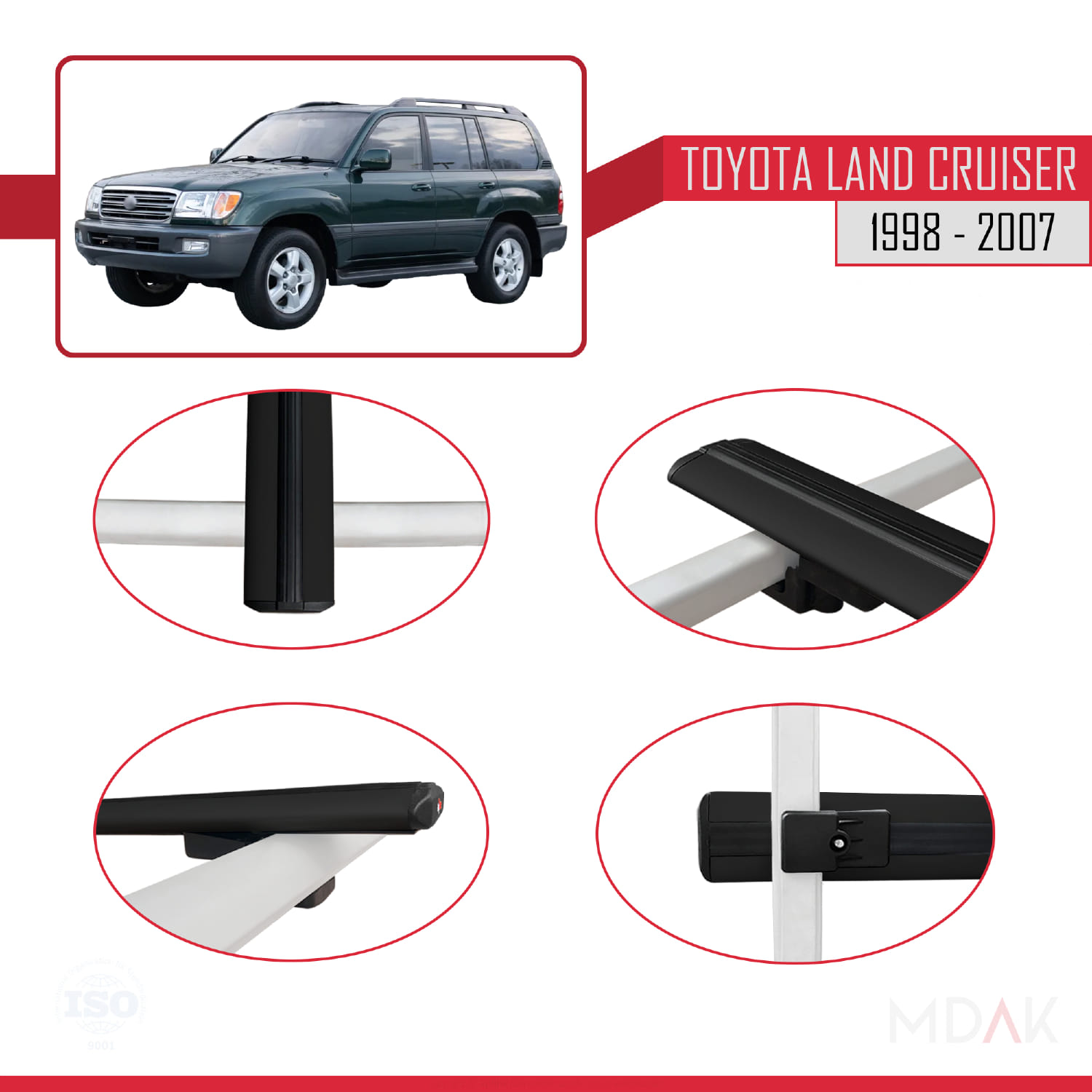 Toyota Land Cruiser 1998-2007 Arası ile Uyumlu BASIC Model Ara Atkı Tavan Barı Siyah 3 Adet - Görsel 4