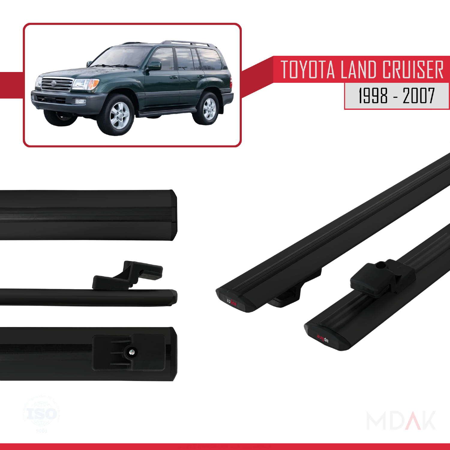 Toyota Land Cruiser 1998-2007 Arası ile Uyumlu BASIC Model Ara Atkı Tavan Barı Siyah 2 Adet - Görsel 3