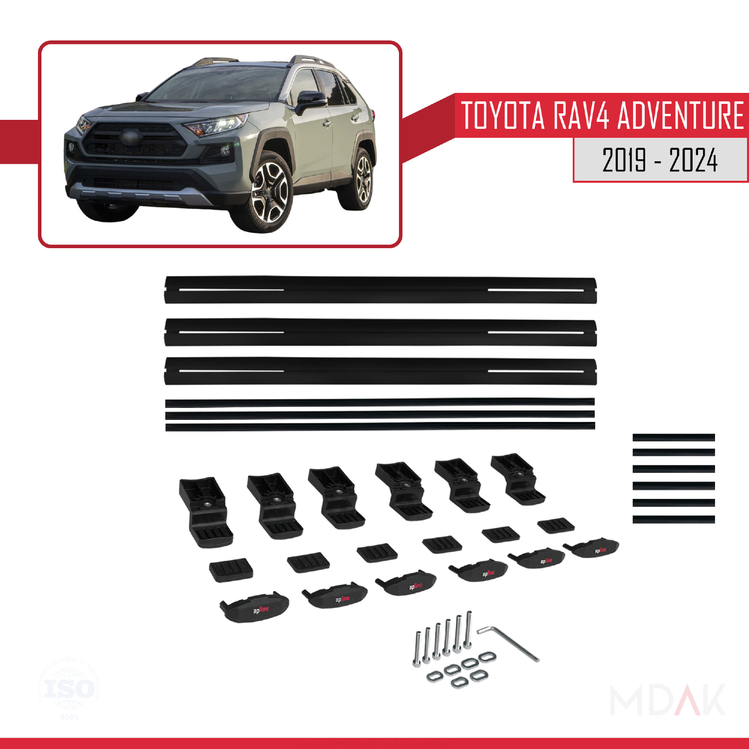Toyota RAV4 Adventure 2019-2024 Arası ile Uyumlu BASIC Model Ara Atkı Tavan Barı Siyah 3 Adet - Görsel 6