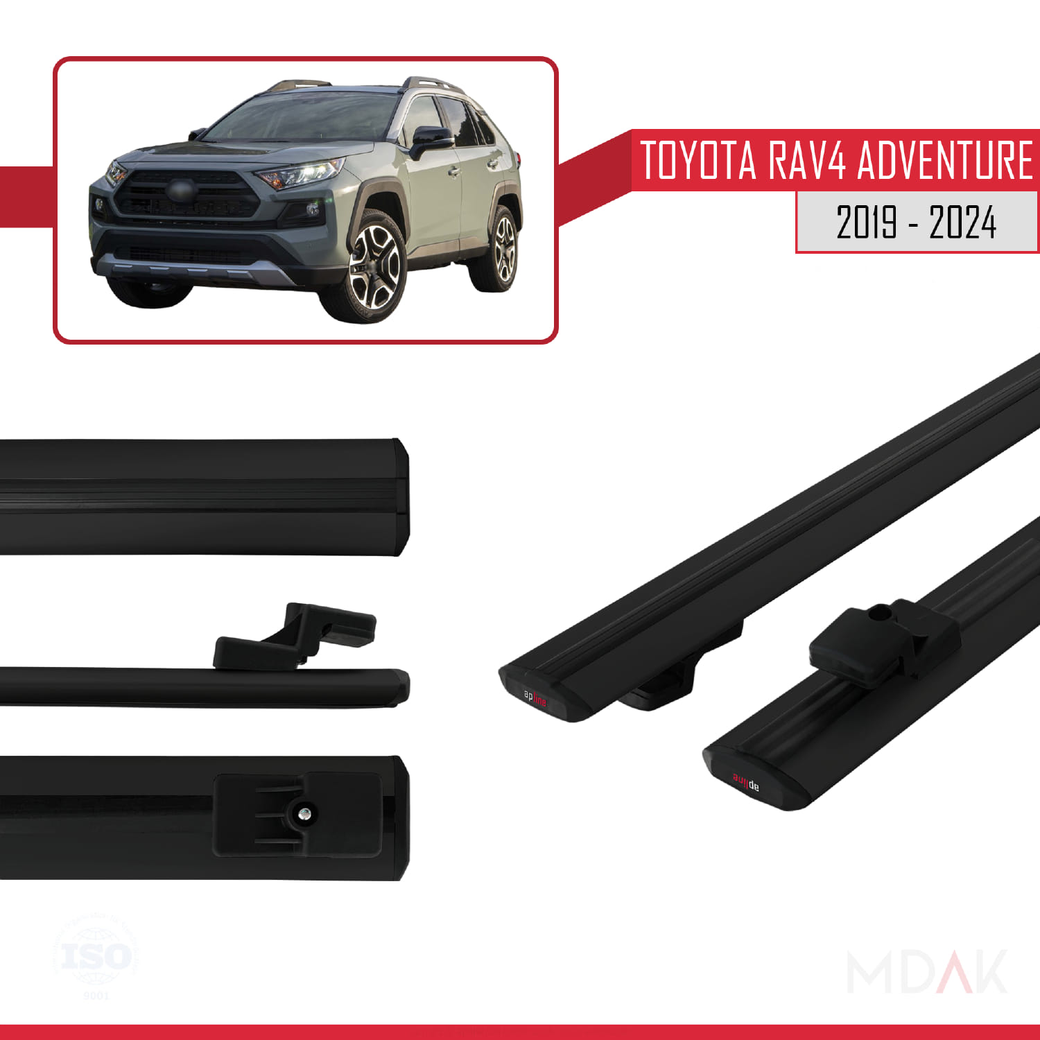 Toyota RAV4 Adventure 2019-2024 Arası ile Uyumlu BASIC Model Ara Atkı Tavan Barı Siyah 2 Adet - Görsel 3