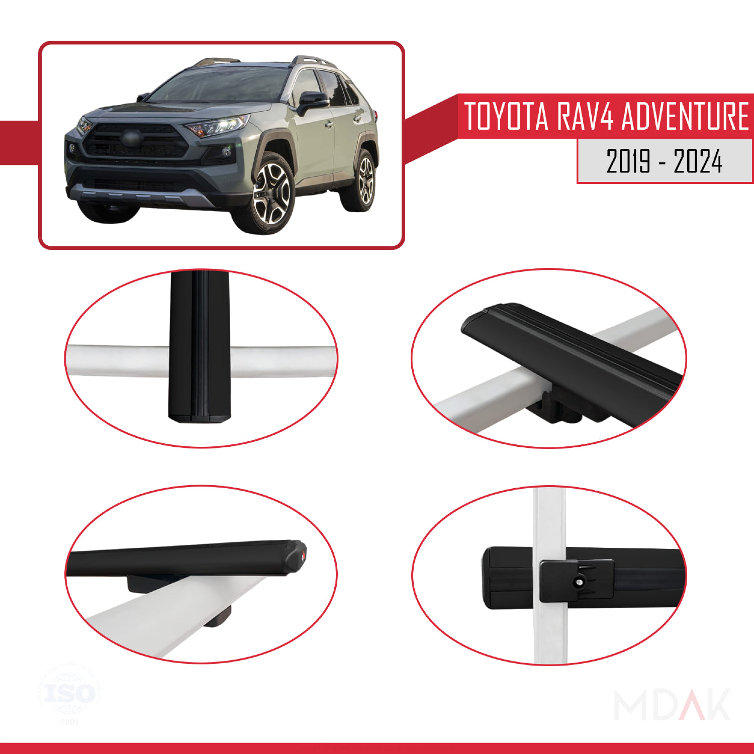 Toyota RAV4 Adventure 2019-2024 Arası ile Uyumlu BASIC Model Ara Atkı Tavan Barı Siyah 2 Adet - Görsel 4