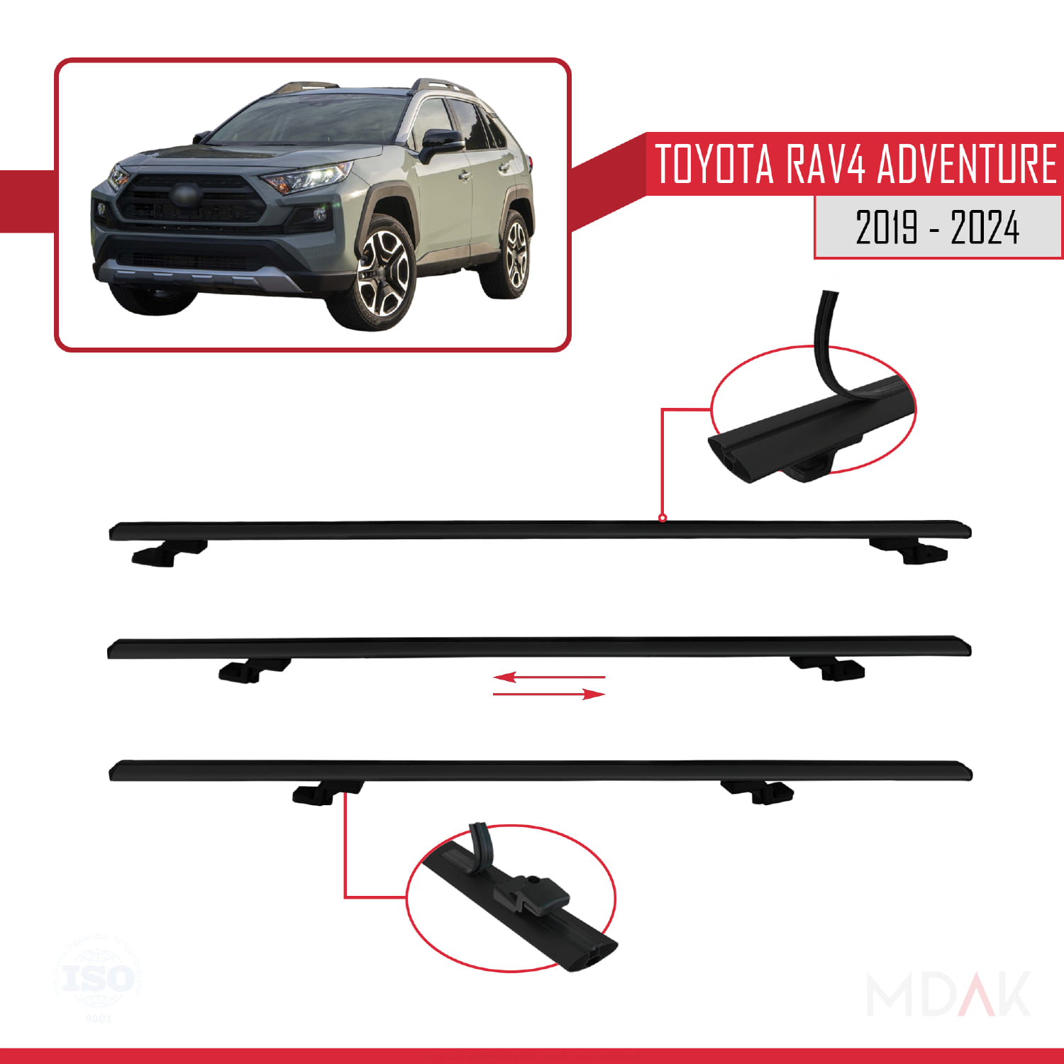Toyota RAV4 Adventure 2019-2024 Arası ile Uyumlu BASIC Model Ara Atkı Tavan Barı Siyah 2 Adet - Görsel 5