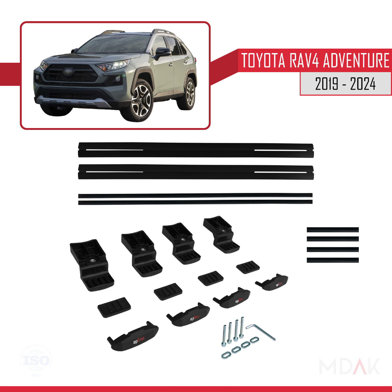 Toyota RAV4 Adventure 2019-2024 Arası ile Uyumlu BASIC Model Ara Atkı Tavan Barı Siyah 2 Adet - Görsel 6