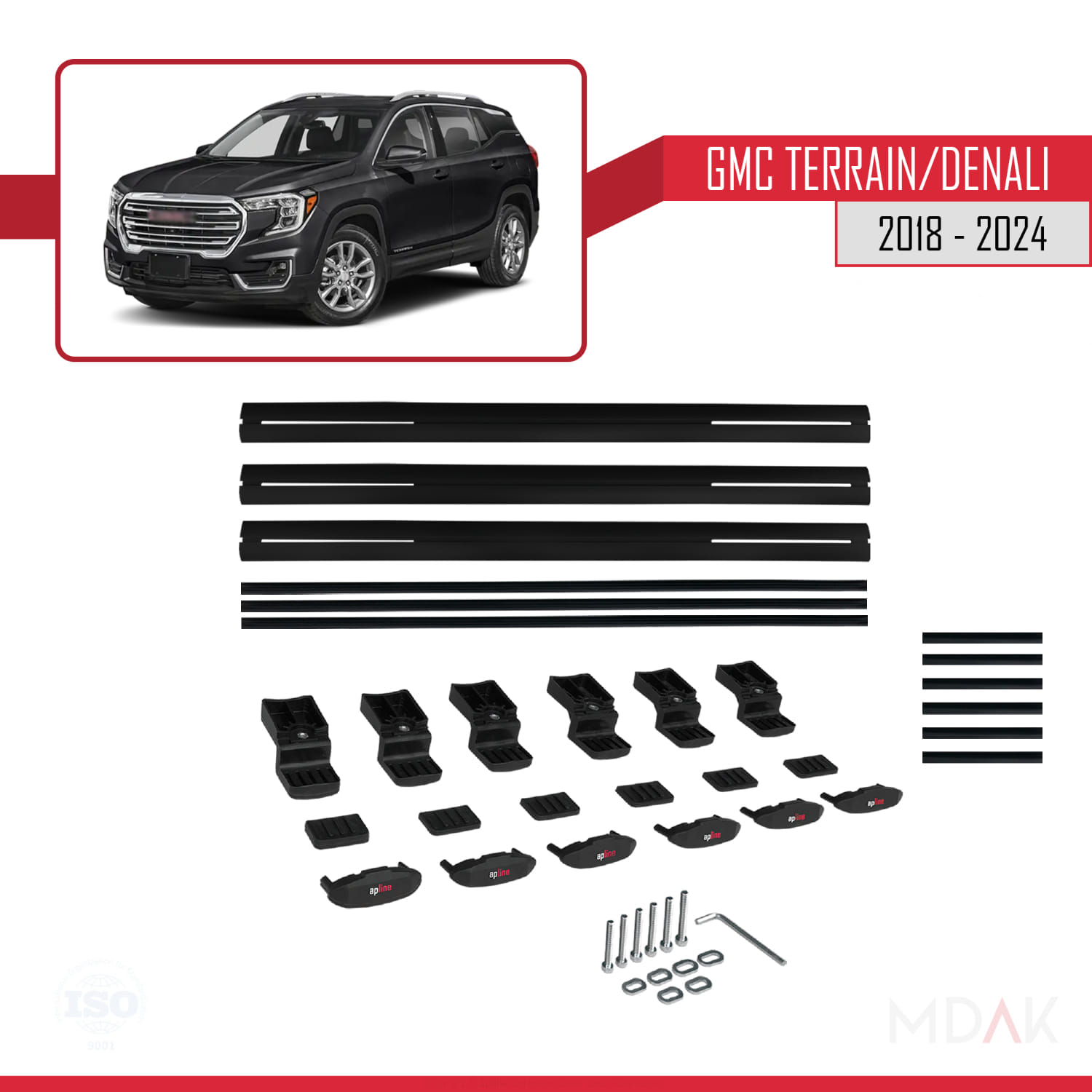 GMC Terrain / Denali 2018-2024 Arası ile Uyumlu BASIC Model Ara Atkı Tavan Barı Siyah 3 Adet - Görsel 6