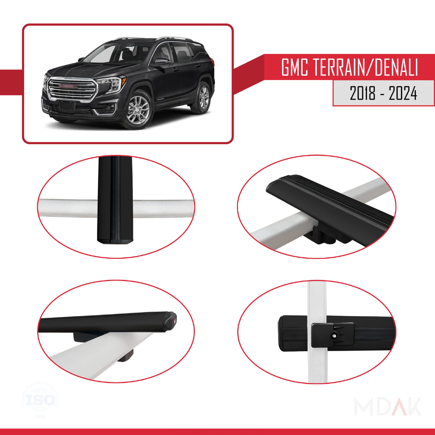 GMC Terrain / Denali 2018-2024 Arası ile Uyumlu BASIC Model Ara Atkı Tavan Barı Siyah 3 Adet - Görsel 4