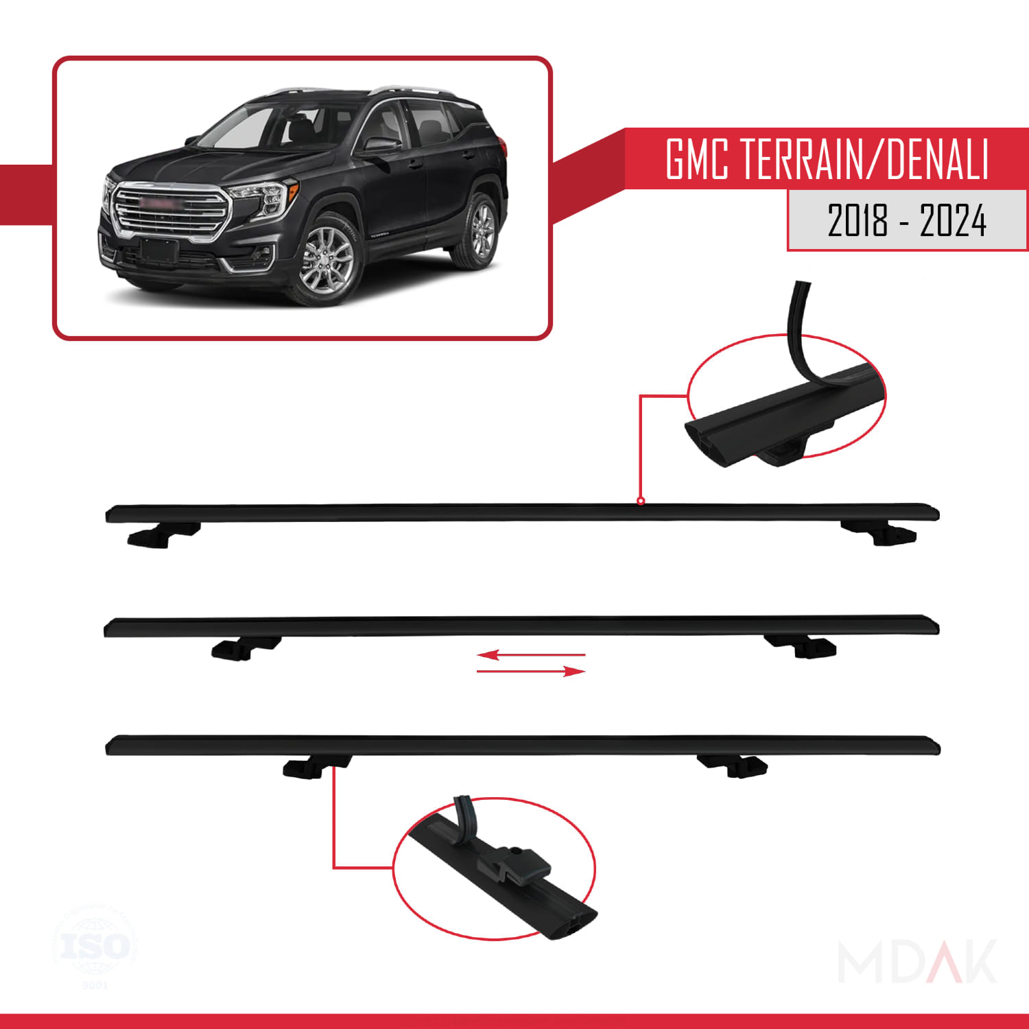 GMC Terrain / Denali 2018-2024 Arası ile Uyumlu BASIC Model Ara Atkı Tavan Barı Siyah 2 Adet - Görsel 5