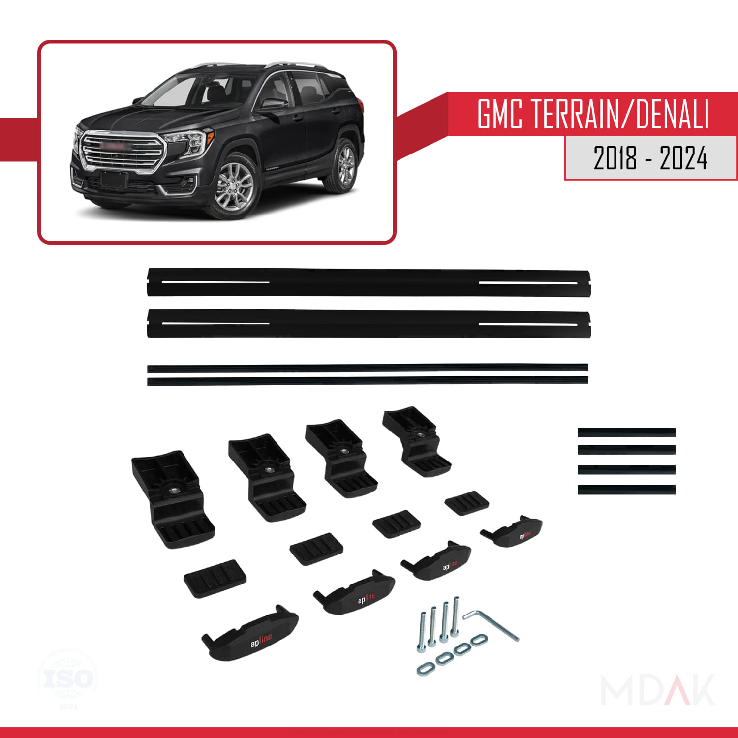 GMC Terrain / Denali 2018-2024 Arası ile Uyumlu BASIC Model Ara Atkı Tavan Barı Siyah 2 Adet - Görsel 6