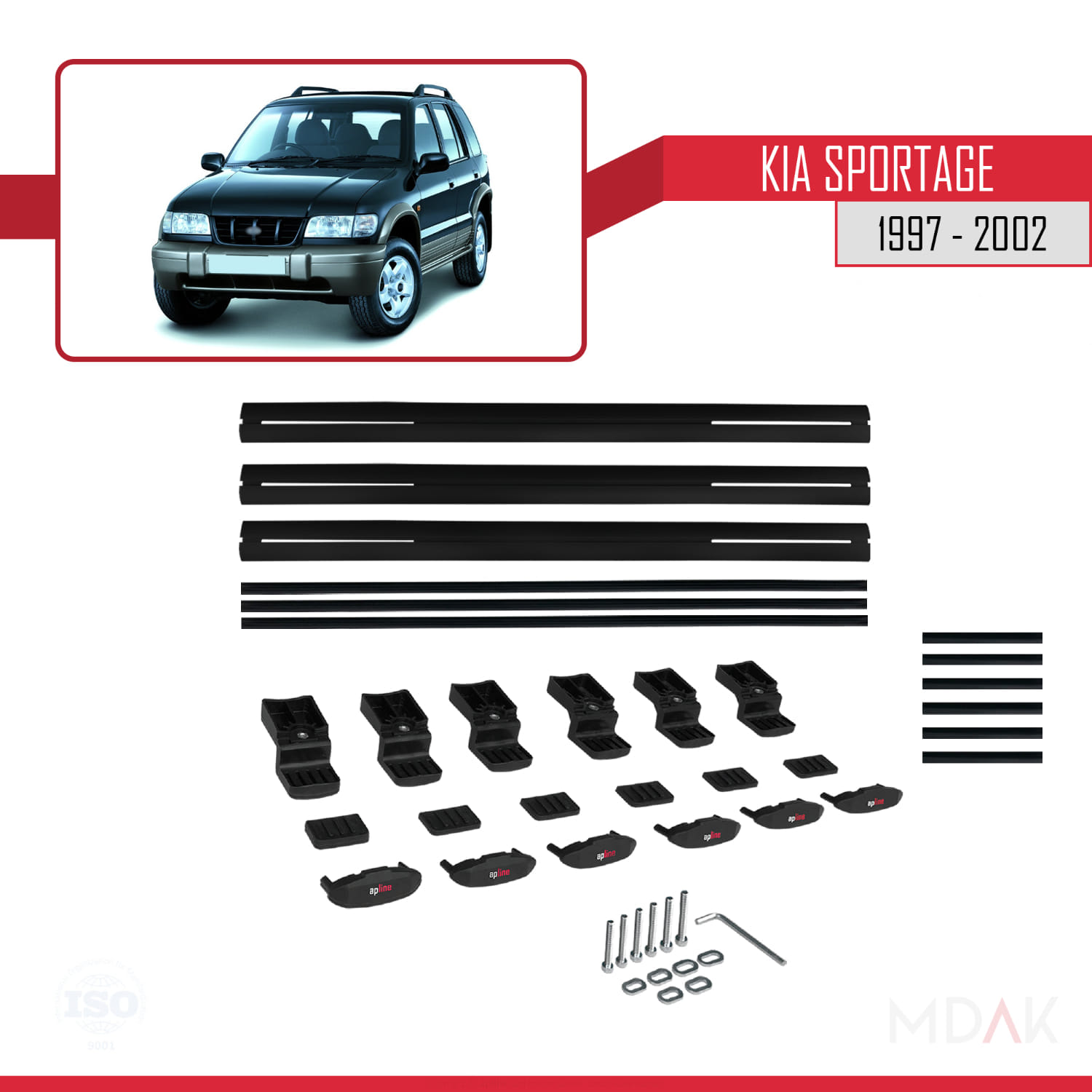 Kia Sportage 1997-2002 Arası ile Uyumlu BASIC Model Ara Atkı Tavan Barı Siyah 3 Adet - Görsel 6