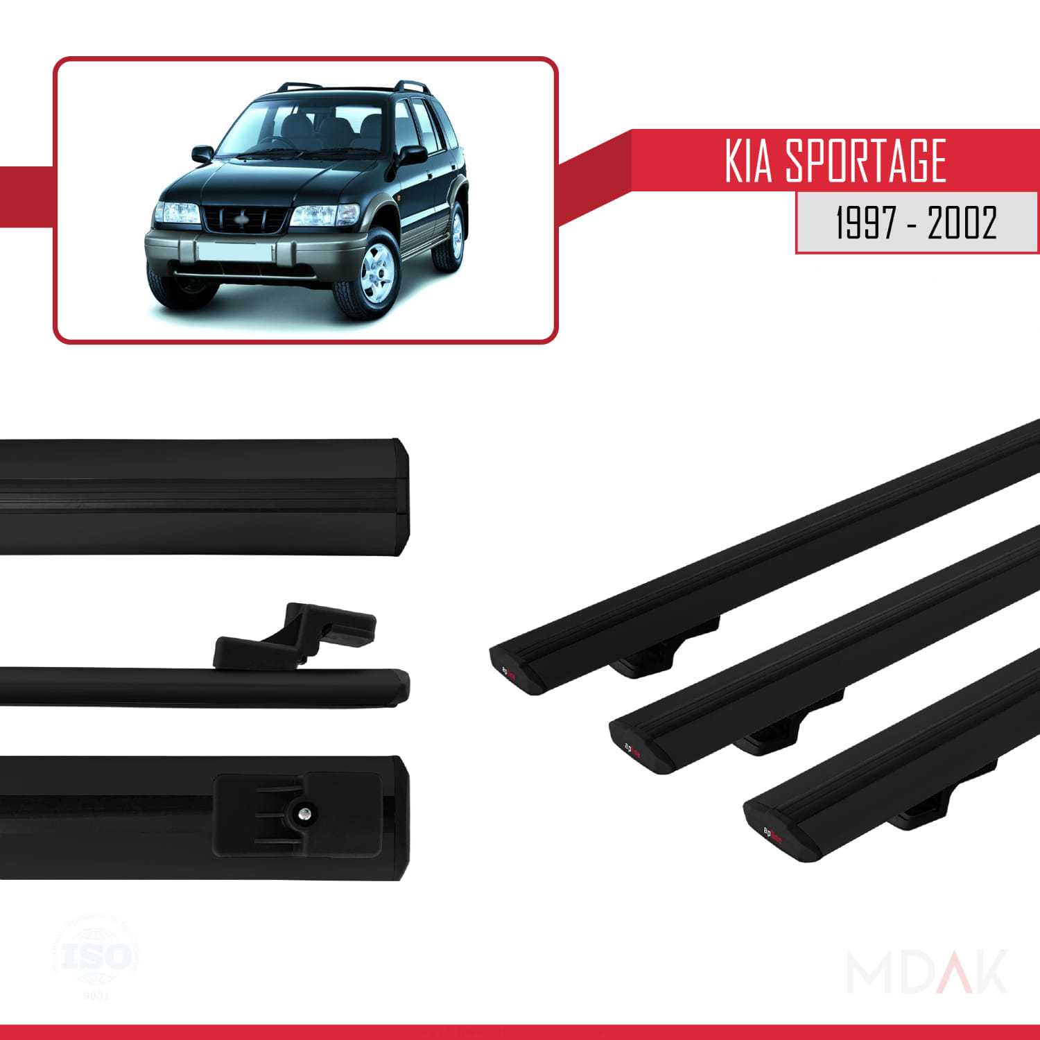 Kia Sportage 1997-2002 Arası ile Uyumlu BASIC Model Ara Atkı Tavan Barı Siyah 3 Adet - Görsel 3