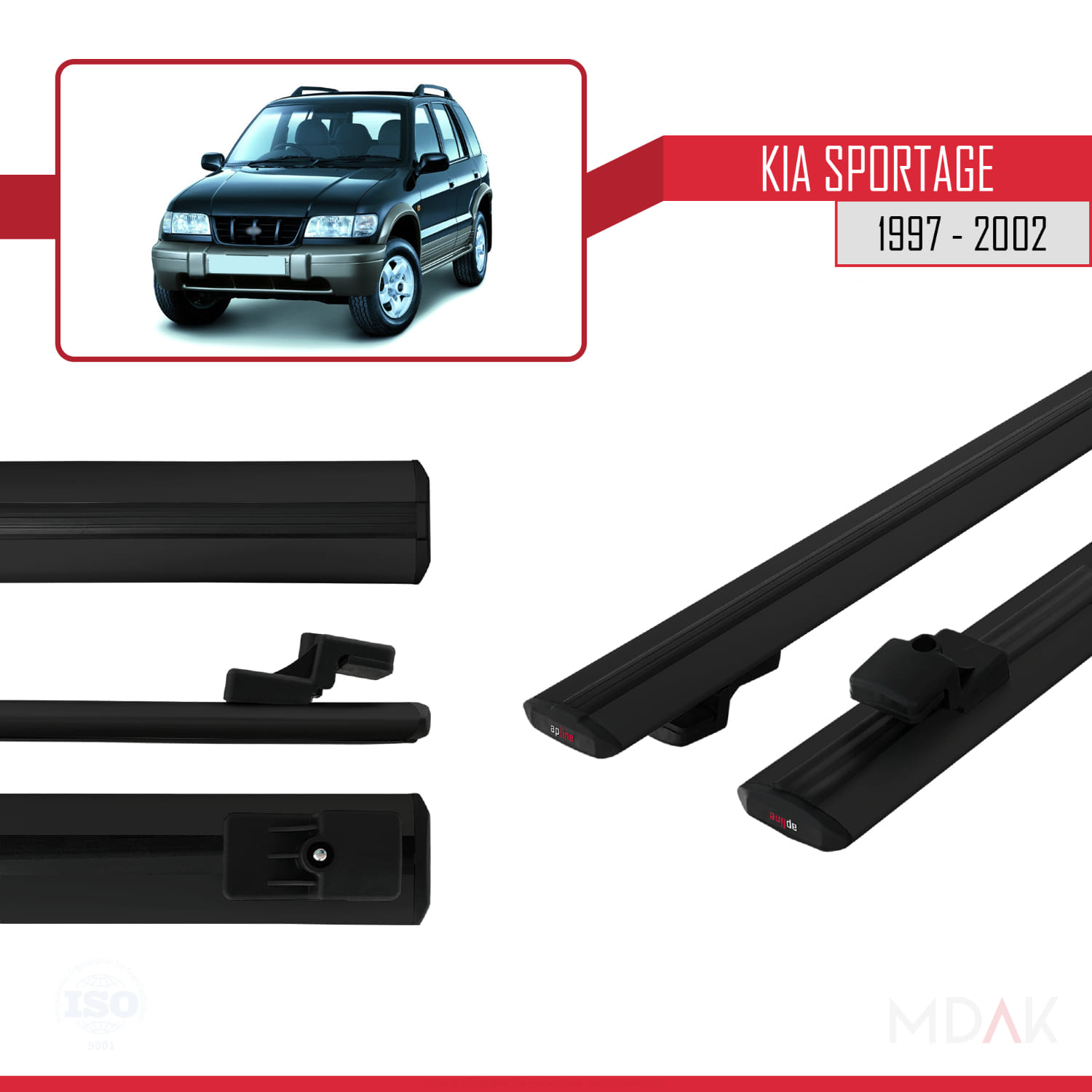 Kia Sportage 1997-2002 Arası ile Uyumlu BASIC Model Ara Atkı Tavan Barı Siyah 2 Adet - Görsel 3