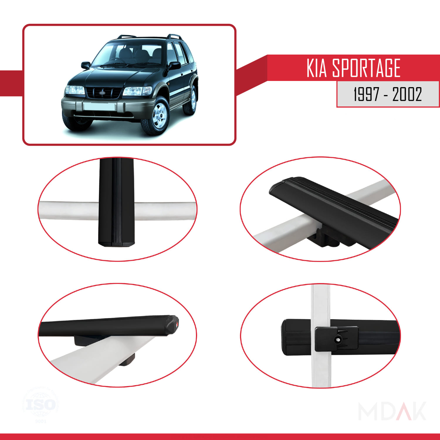 Kia Sportage 1997-2002 Arası ile Uyumlu BASIC Model Ara Atkı Tavan Barı Siyah 2 Adet - Görsel 4