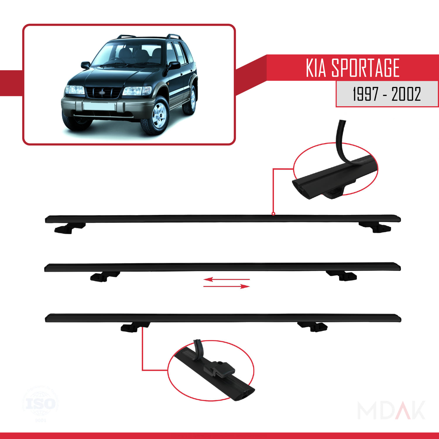 Kia Sportage 1997-2002 Arası ile Uyumlu BASIC Model Ara Atkı Tavan Barı Siyah 2 Adet - Görsel 5