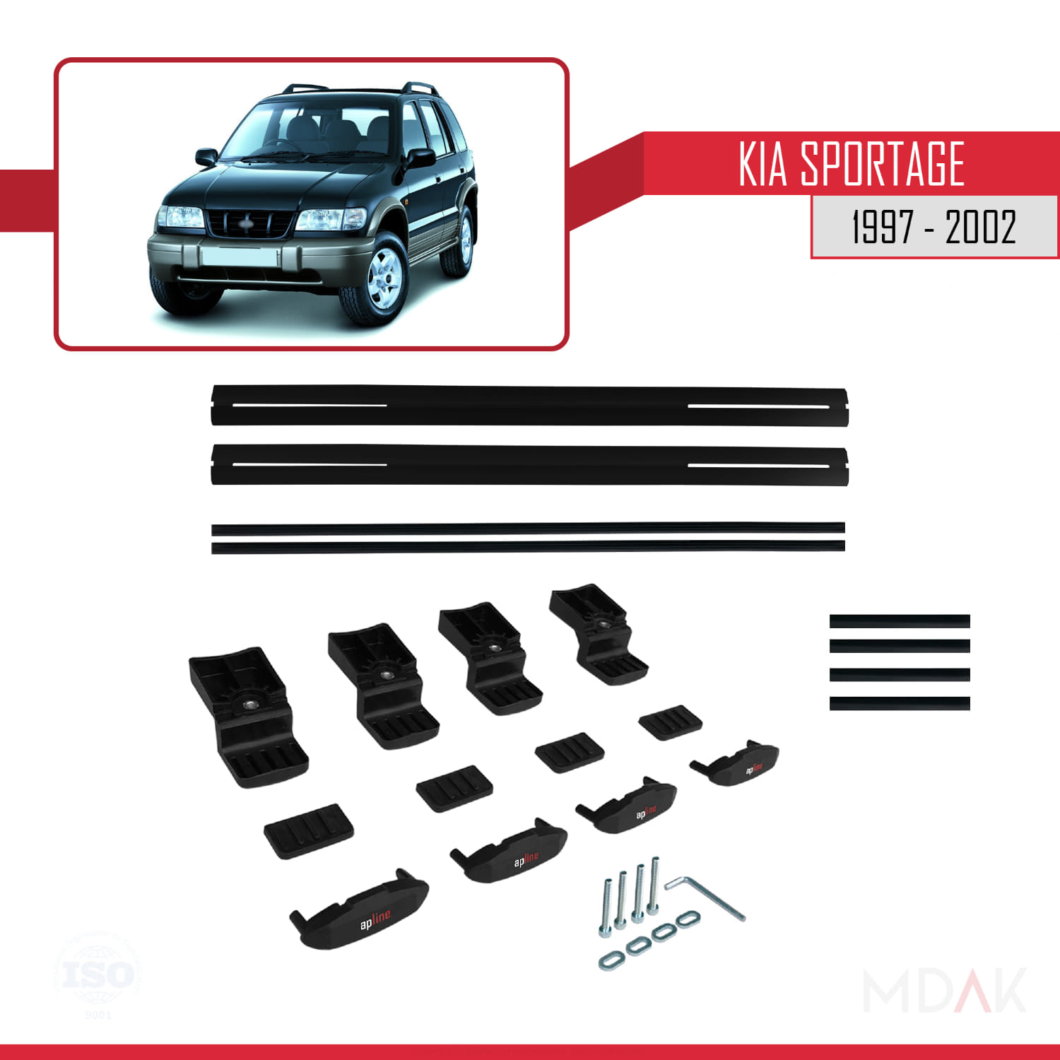 Kia Sportage 1997-2002 Arası ile Uyumlu BASIC Model Ara Atkı Tavan Barı Siyah 2 Adet - Görsel 6
