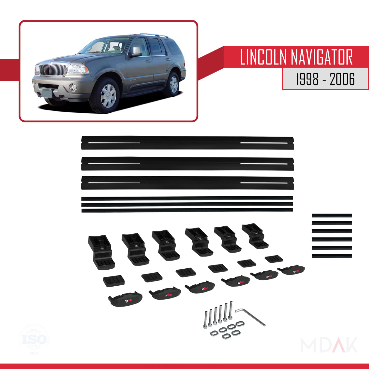 Lincoln Navigator 1998-2006 Arası ile Uyumlu BASIC Model Ara Atkı Tavan Barı Siyah 3 Adet - Görsel 6