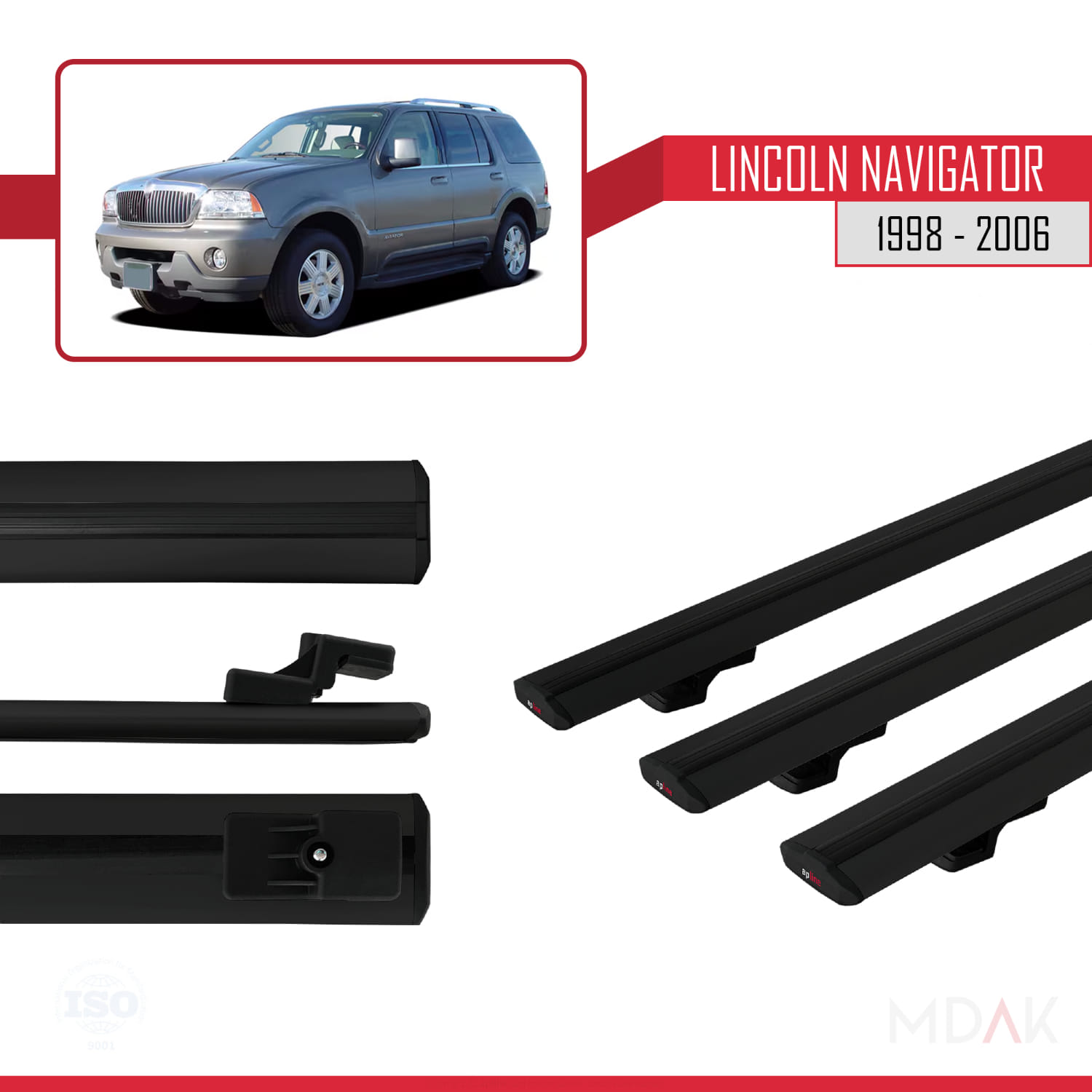 Lincoln Navigator 1998-2006 Arası ile Uyumlu BASIC Model Ara Atkı Tavan Barı Siyah 3 Adet - Görsel 3