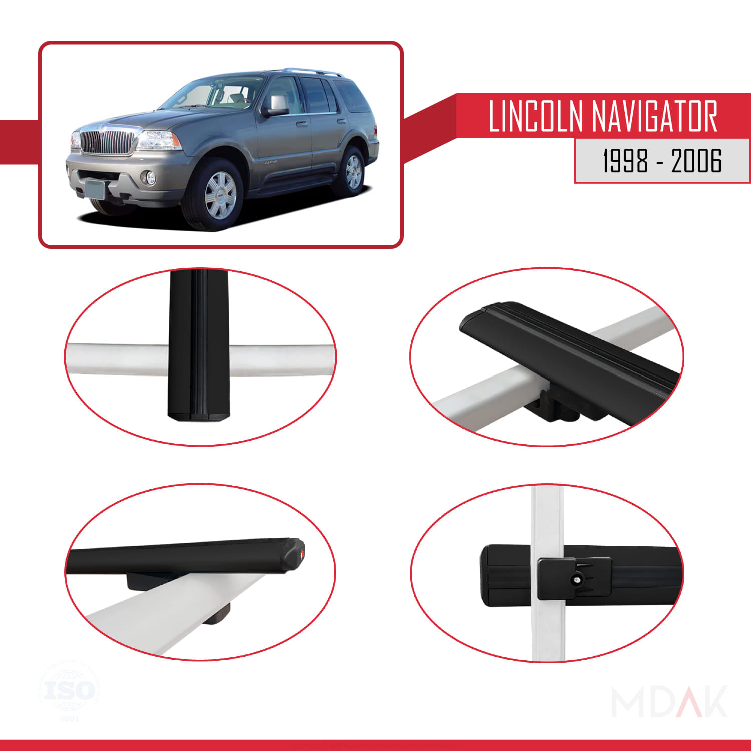 Lincoln Navigator 1998-2006 Arası ile Uyumlu BASIC Model Ara Atkı Tavan Barı Siyah 3 Adet - Görsel 4
