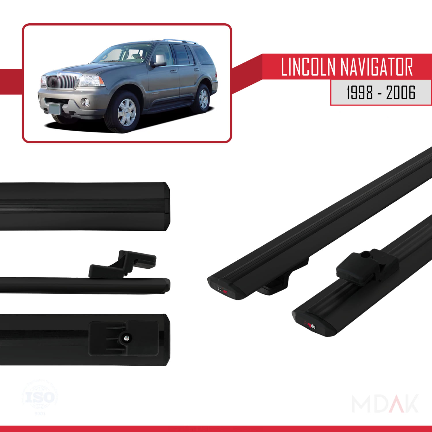 Lincoln Navigator 1998-2006 Arası ile Uyumlu BASIC Model Ara Atkı Tavan Barı Siyah 2 Adet - Görsel 3