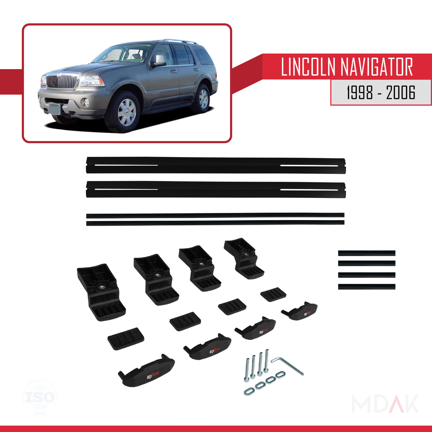 Lincoln Navigator 1998-2006 Arası ile Uyumlu BASIC Model Ara Atkı Tavan Barı Siyah 2 Adet - Görsel 6