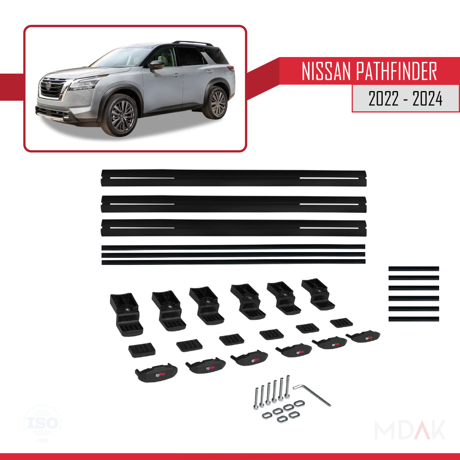 Nissan Pathfinder 2022-2024 Arası ile Uyumlu BASIC Model Ara Atkı Tavan Barı Siyah 3 Adet - Görsel 6