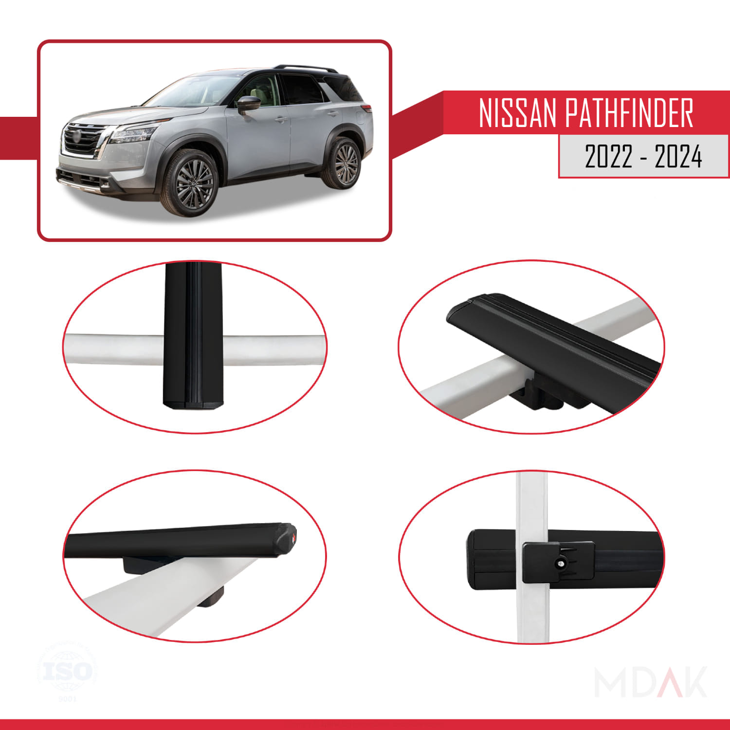Nissan Pathfinder 2022-2024 Arası ile Uyumlu BASIC Model Ara Atkı Tavan Barı Siyah 3 Adet - Görsel 4