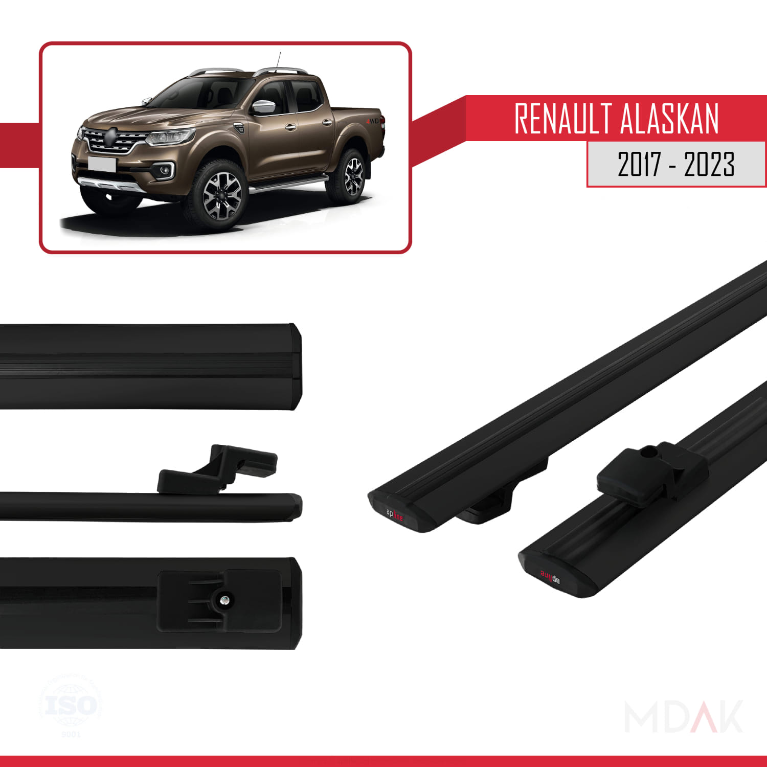 Renault Alaskan 2017-2023 Arası ile Uyumlu BASIC Model Ara Atkı Tavan Barı Siyah 2 Adet - Görsel 3