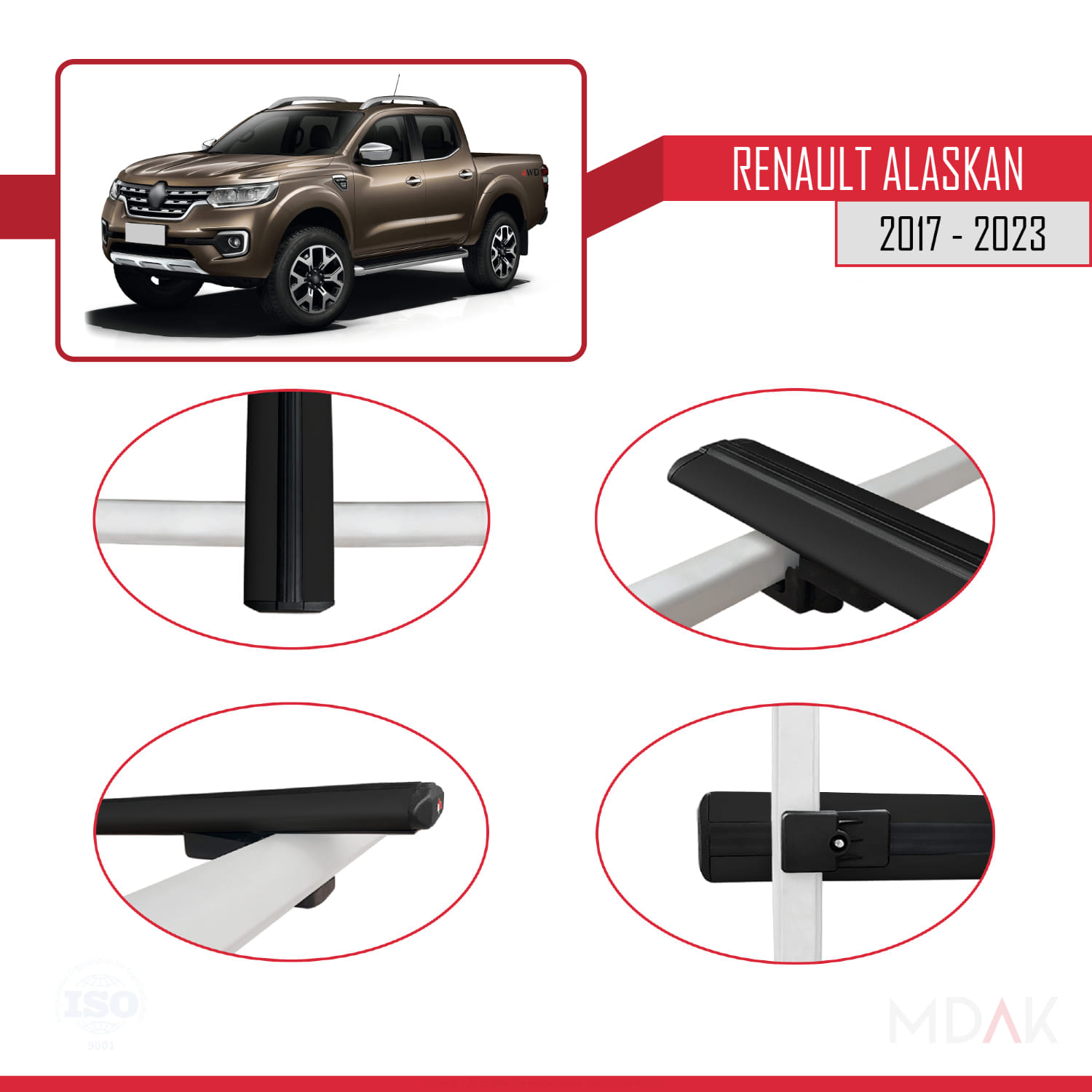 Renault Alaskan 2017-2023 Arası ile Uyumlu BASIC Model Ara Atkı Tavan Barı Siyah 2 Adet - Görsel 4